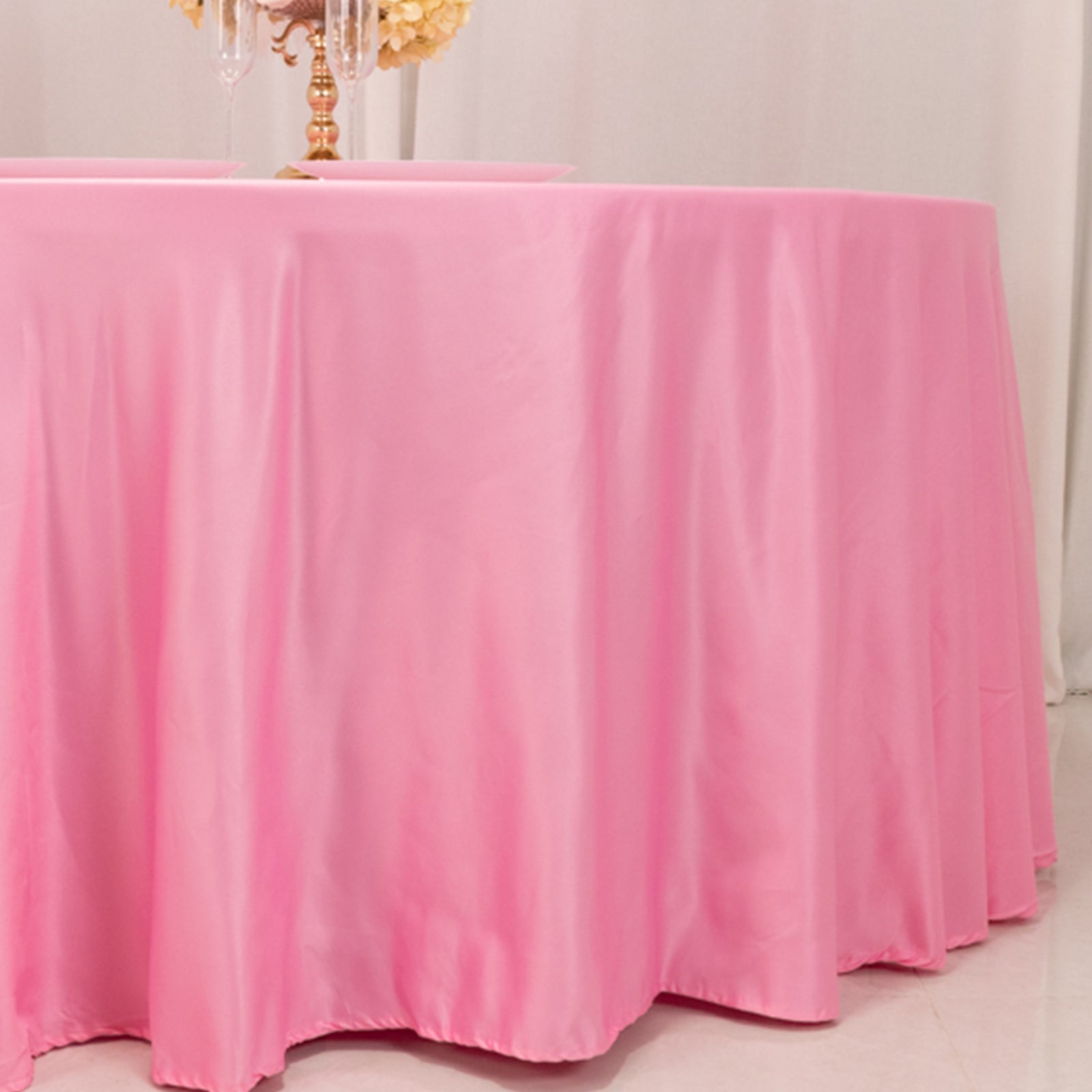 Lamour Satin 120 Round Tablecloth Pink - Seamless Table Cover with Soft Tempered Sheen