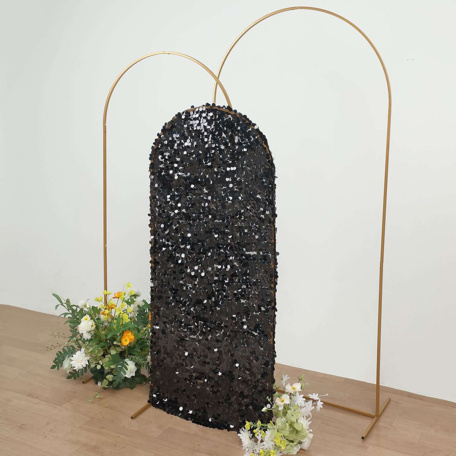 5ft Sparkly Black Double Sided Big Payette Sequin Chiara Backdrop Stand Cover For Fitted Round Top Wedding Arch