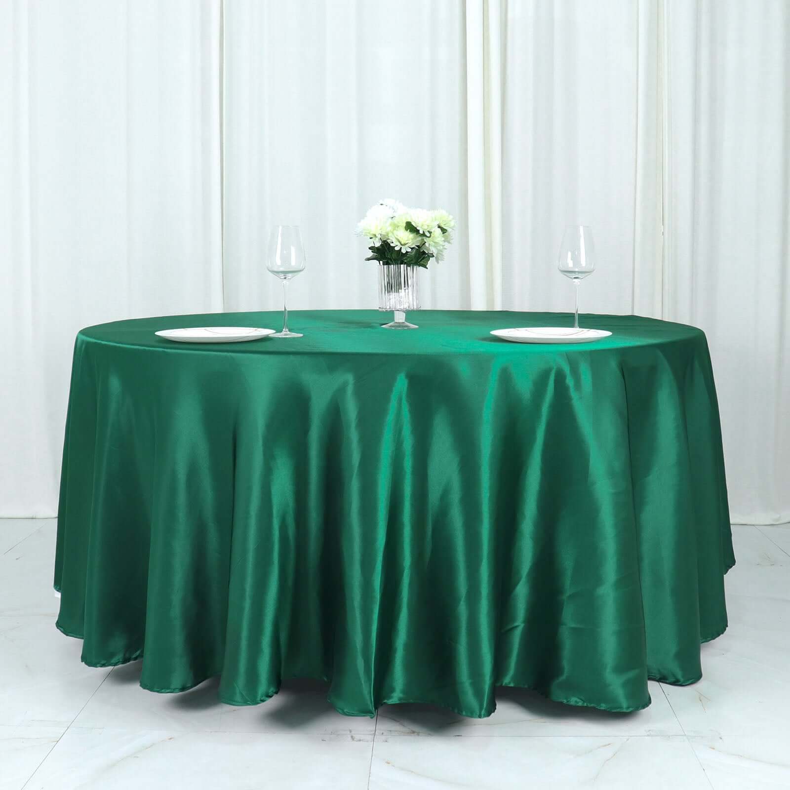 Satin 108 Round Tablecloth Hunter Emerald Green - Smooth and Lustrous Table Cover