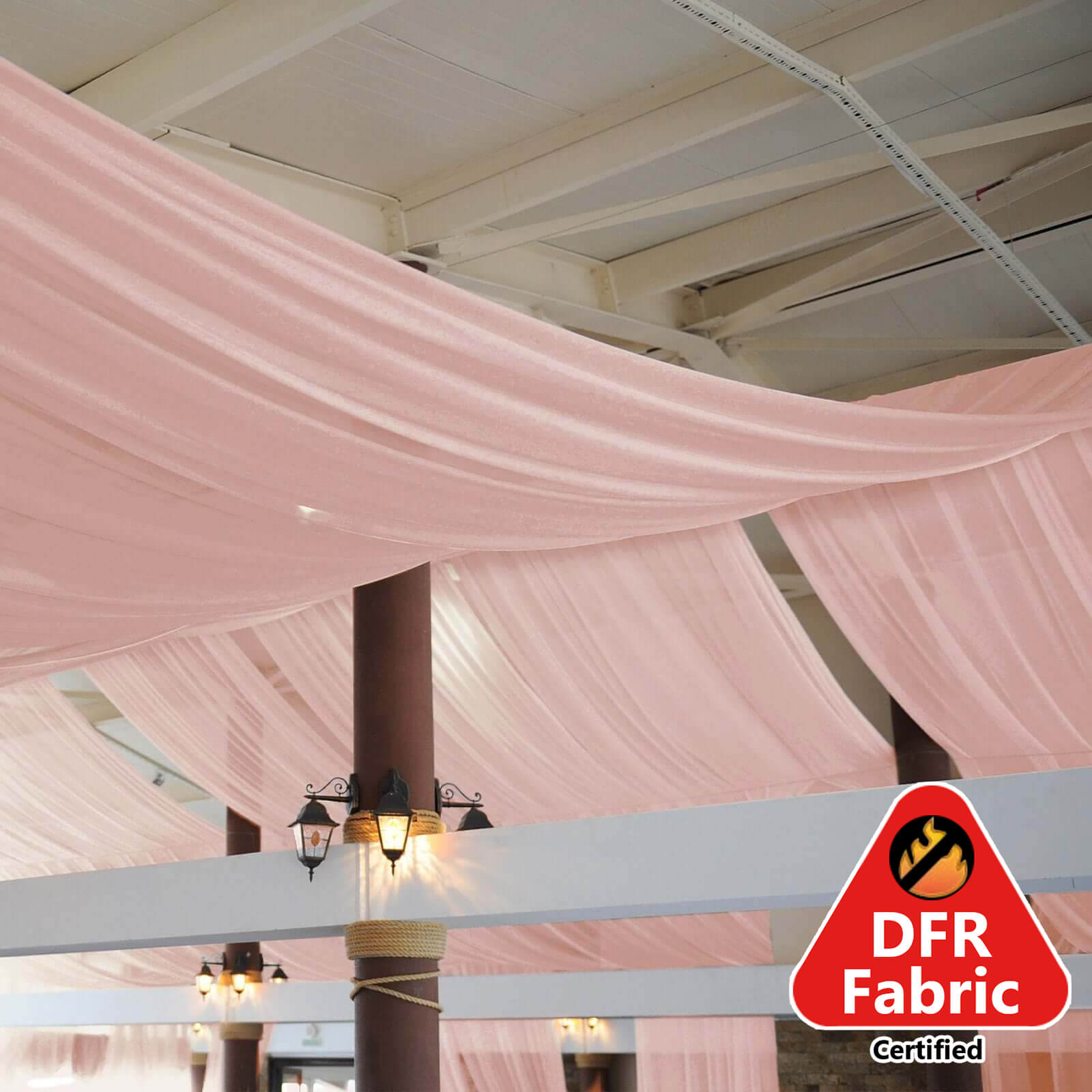 5ftx32ft Premium Dusty Rose Chiffon Curtain Panel, Durable Flame Resistant Backdrop Ceiling Drapery With Rod Pocket