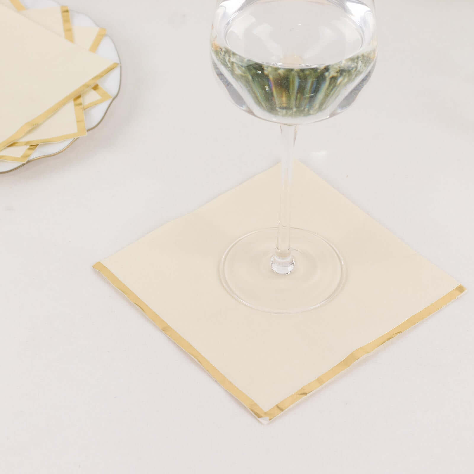 50-Pack Paper Beverage Napkins with Gold Foil Edge Ivory - Disposable 2 Ply Cocktail Napkins for Events 6.5x6.5