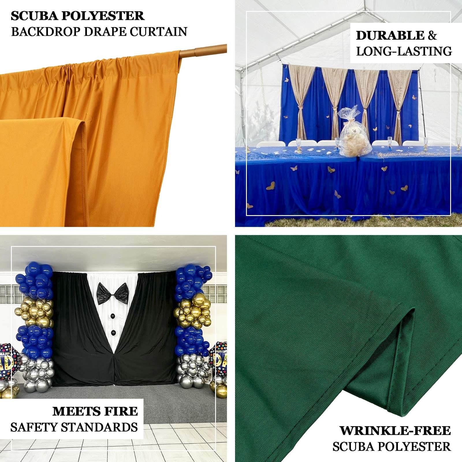 Black Scuba Polyester Event Curtain Drapes, Durable Flame Resistant Backdrop Event Panel Wrinkle Free with Rod Pockets - 5ftx14ft