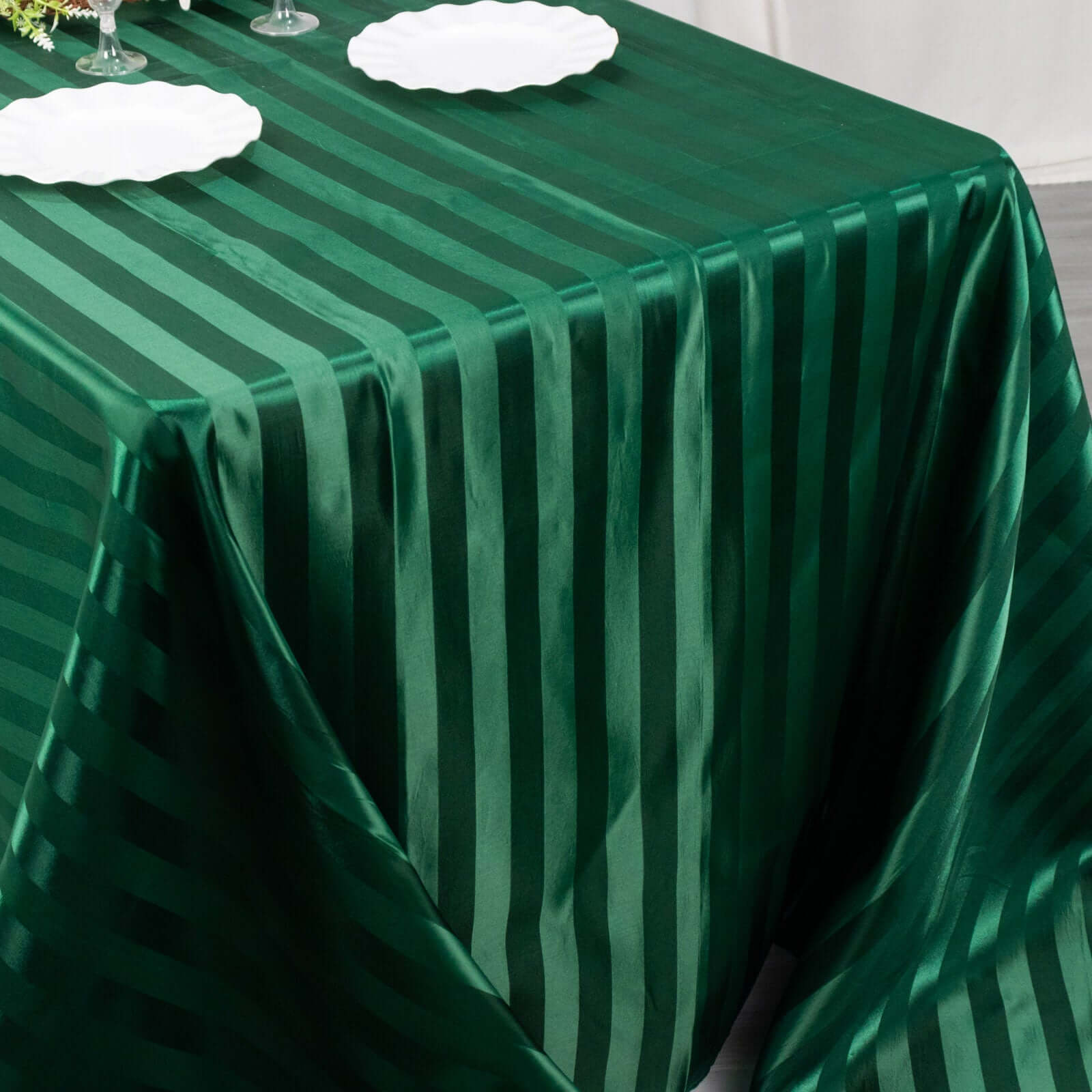 Satin Striped 90x132 Rectangular Tablecloth Hunter Emerald Green Satin Stripe - Seamless Silky Smooth Table Cover