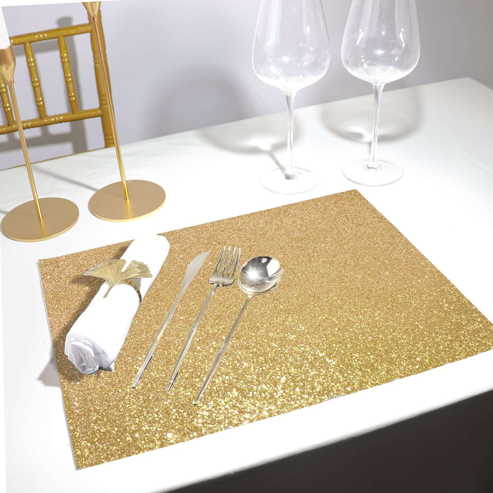 6-Pack Placemats Glitter Design Champagne Sparkle Rectangle - Non-Slip Decorative Dining Table Mats 12x18