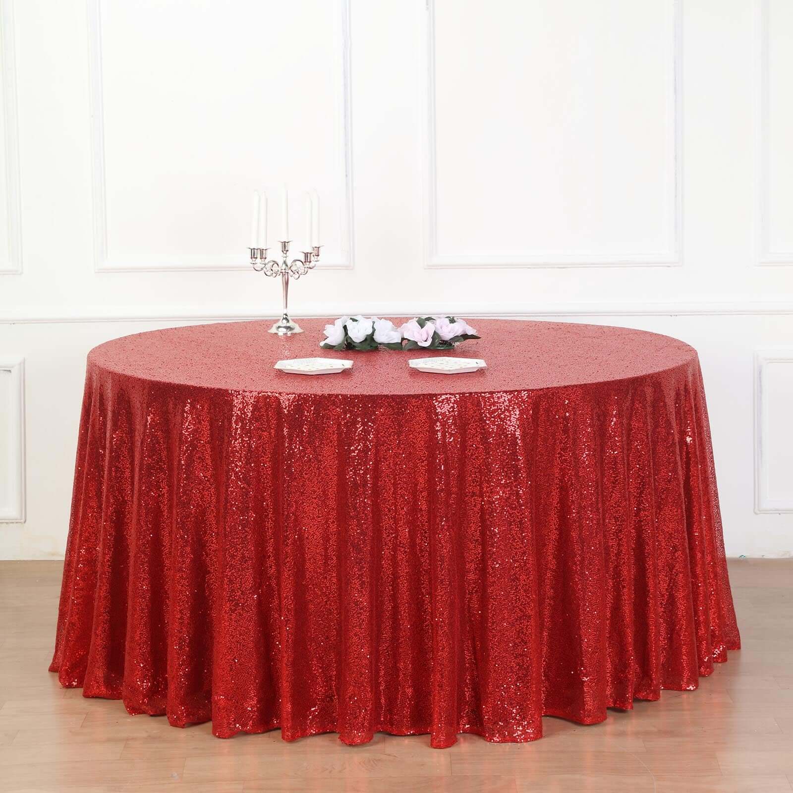 Sequin 132 Round Tablecloth Red - Seamless Dazzling Table Cover