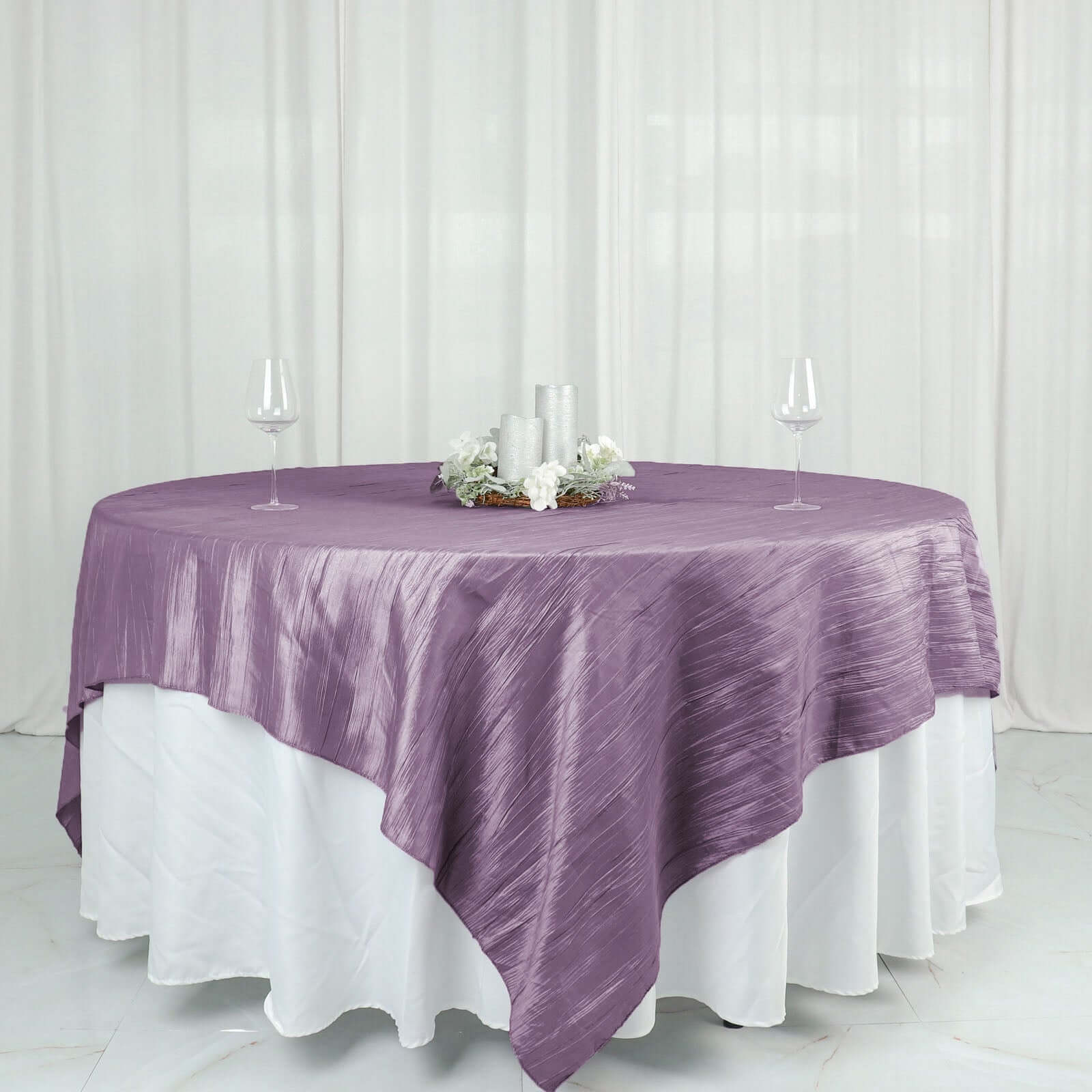 Taffeta 90x90 Table Overlay Square Tablecloth Violet Amethyst - Accordion Crinkle Table Cover