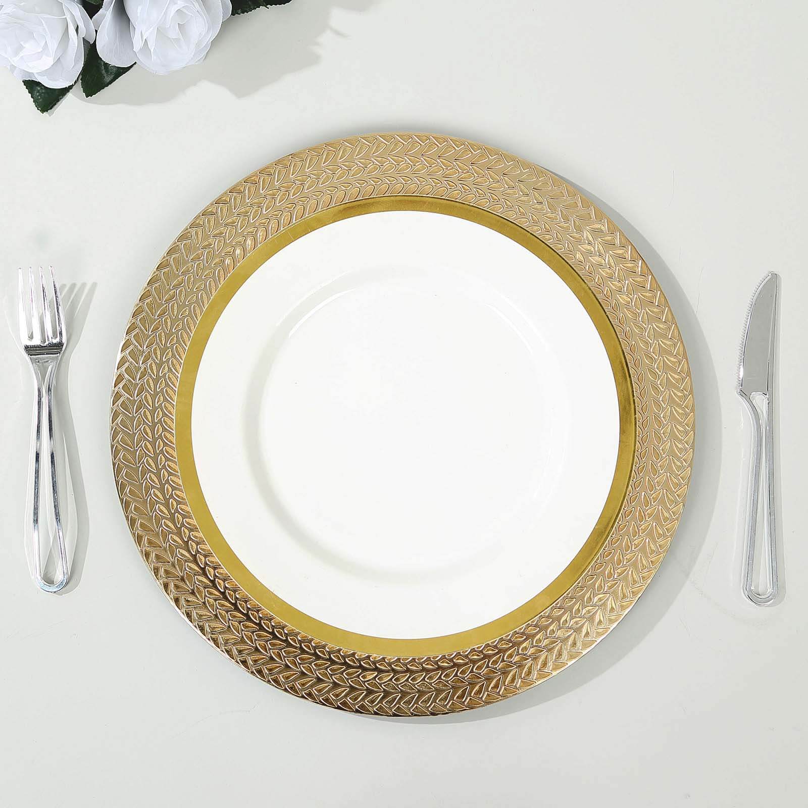 6-Pack Acrylic Round Charger Plates 13 in Gold with Wheat Pattern Rim, Stylish Dinner Party Charger Tableware