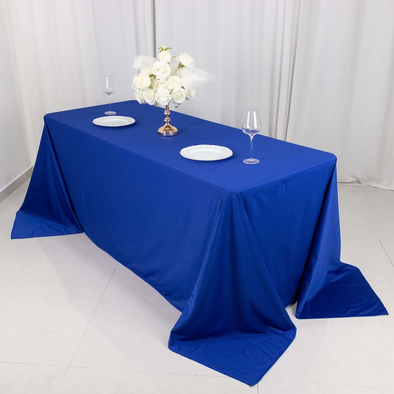 Premium Scuba Rectangular 90x132 Tablecloth Royal Blue - Wrinkle Free, Stain Resistant & Seamless Table Cover