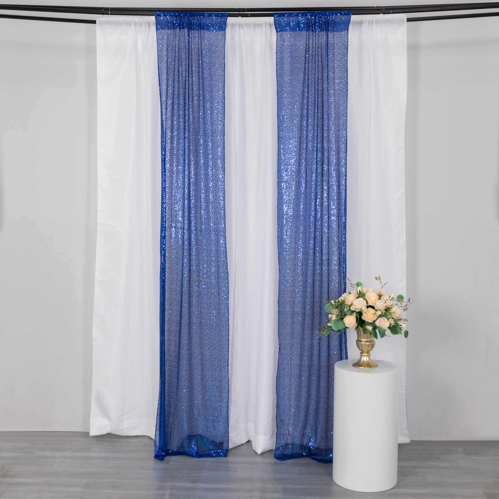 2 Pack Royal Blue Sequin Event Curtain Drapes with Rod Pockets, Seamless Backdrop Event Panels - 8ftx2ft