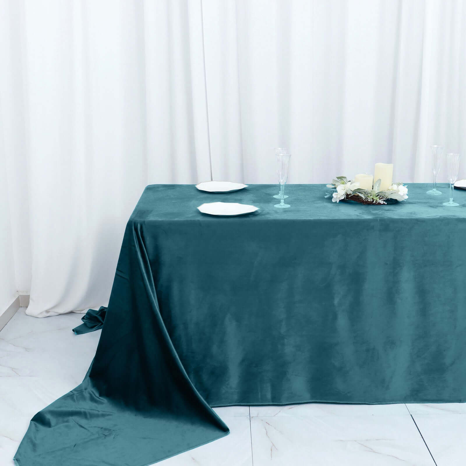 Premium Velvet 90x156 Rectangle Tablecloth Hunter Peacock Teal - Reusable Soft & Seamless Table Cover