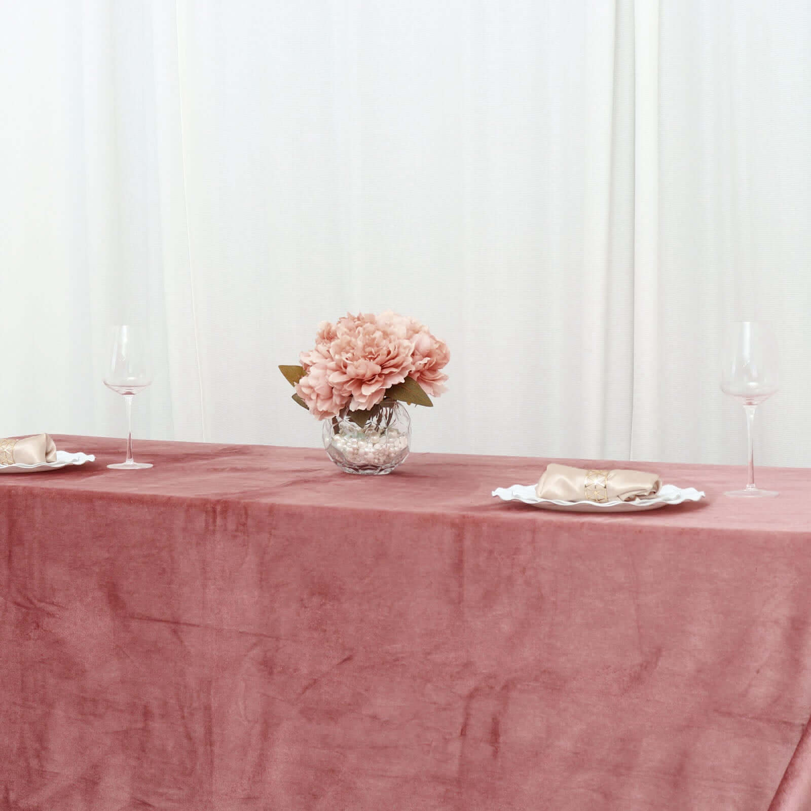 Premium Velvet 90x156 Rectangle Tablecloth Dusty Rose - Reusable Soft & Seamless Table Cover