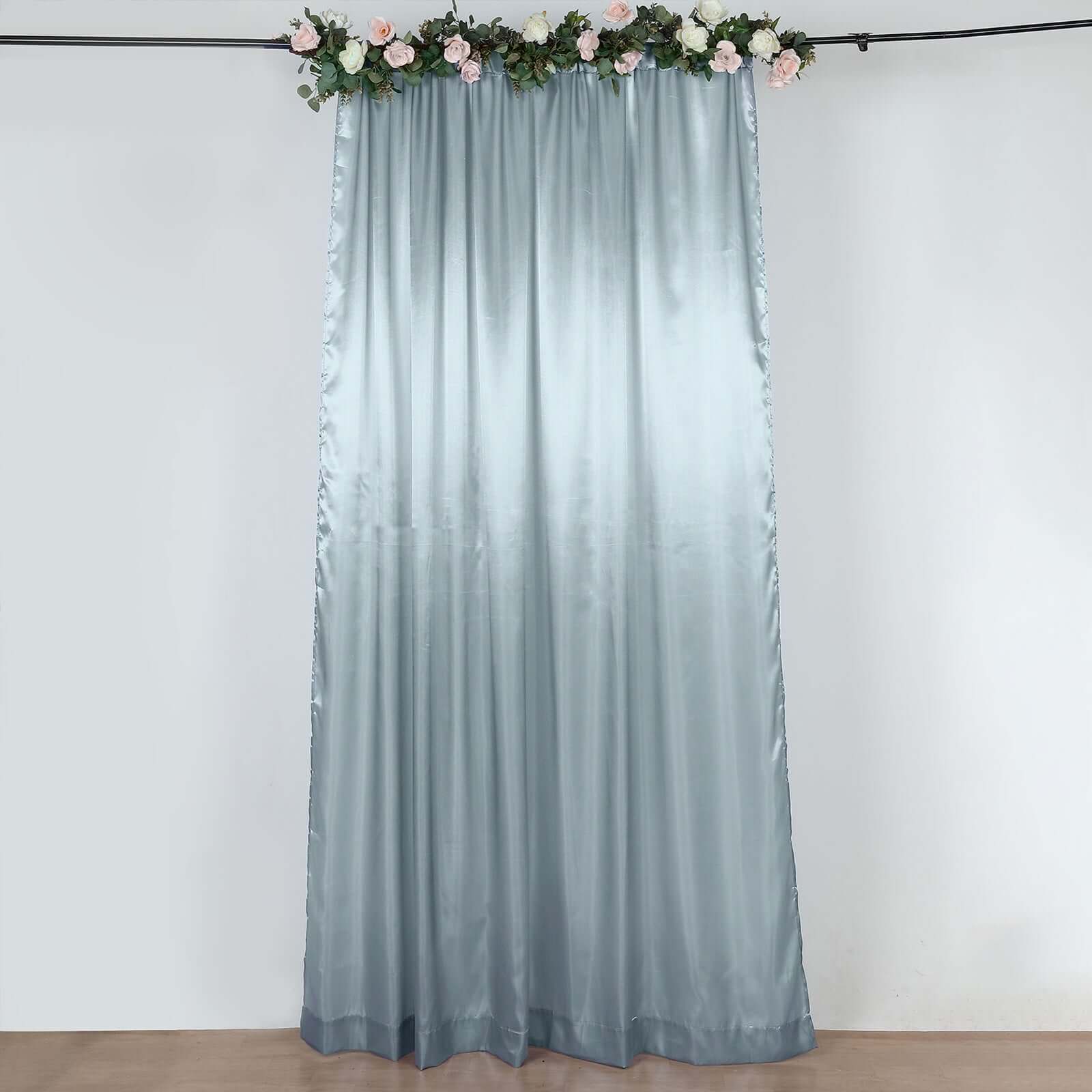 8ftx10ft Dusty Blue Satin Event Curtain Drapes, Backdrop Event Panel