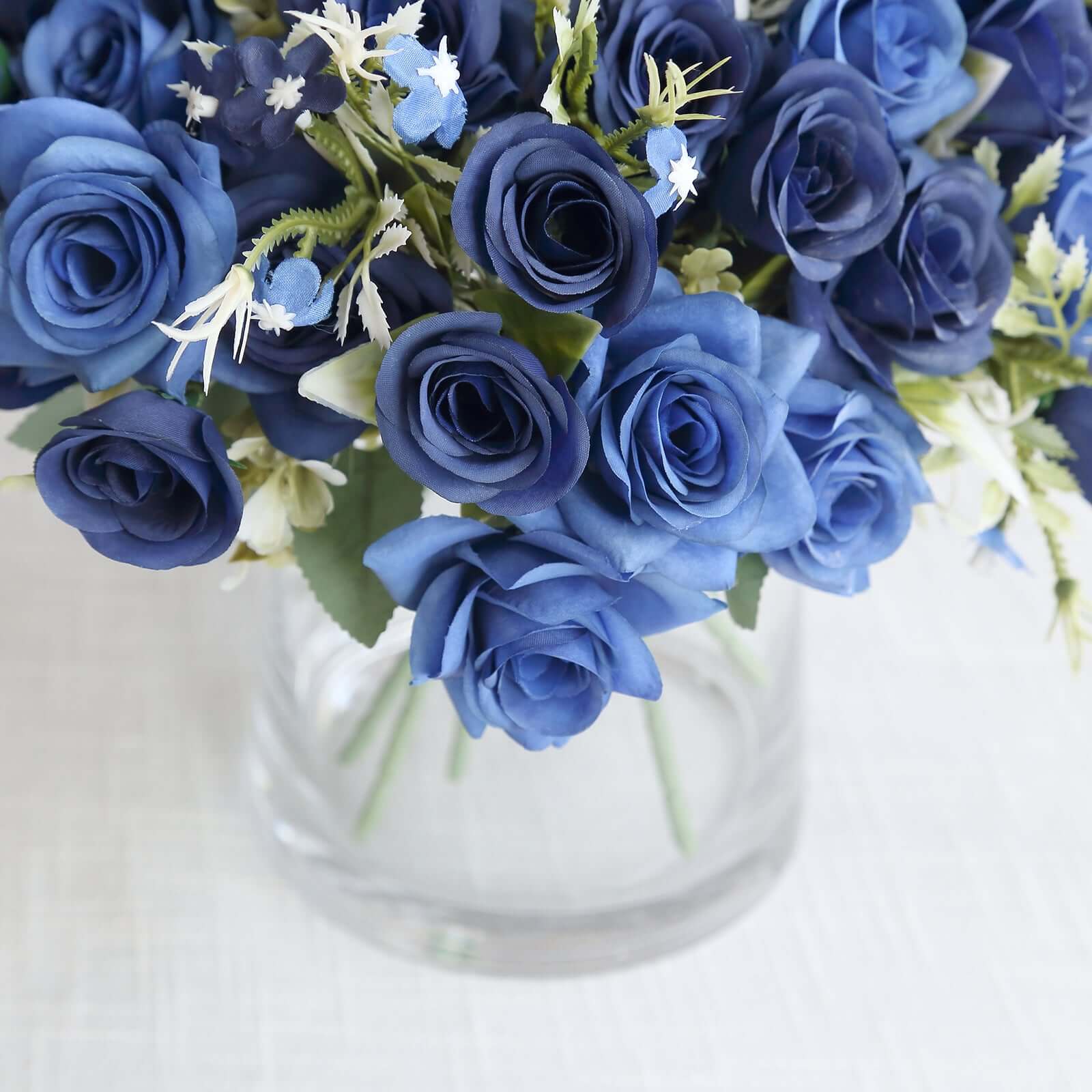 4 Bushes 12 Navy Blue Real Touch Artificial Silk Rose Flower Bouquet, Faux Bridal Flowers