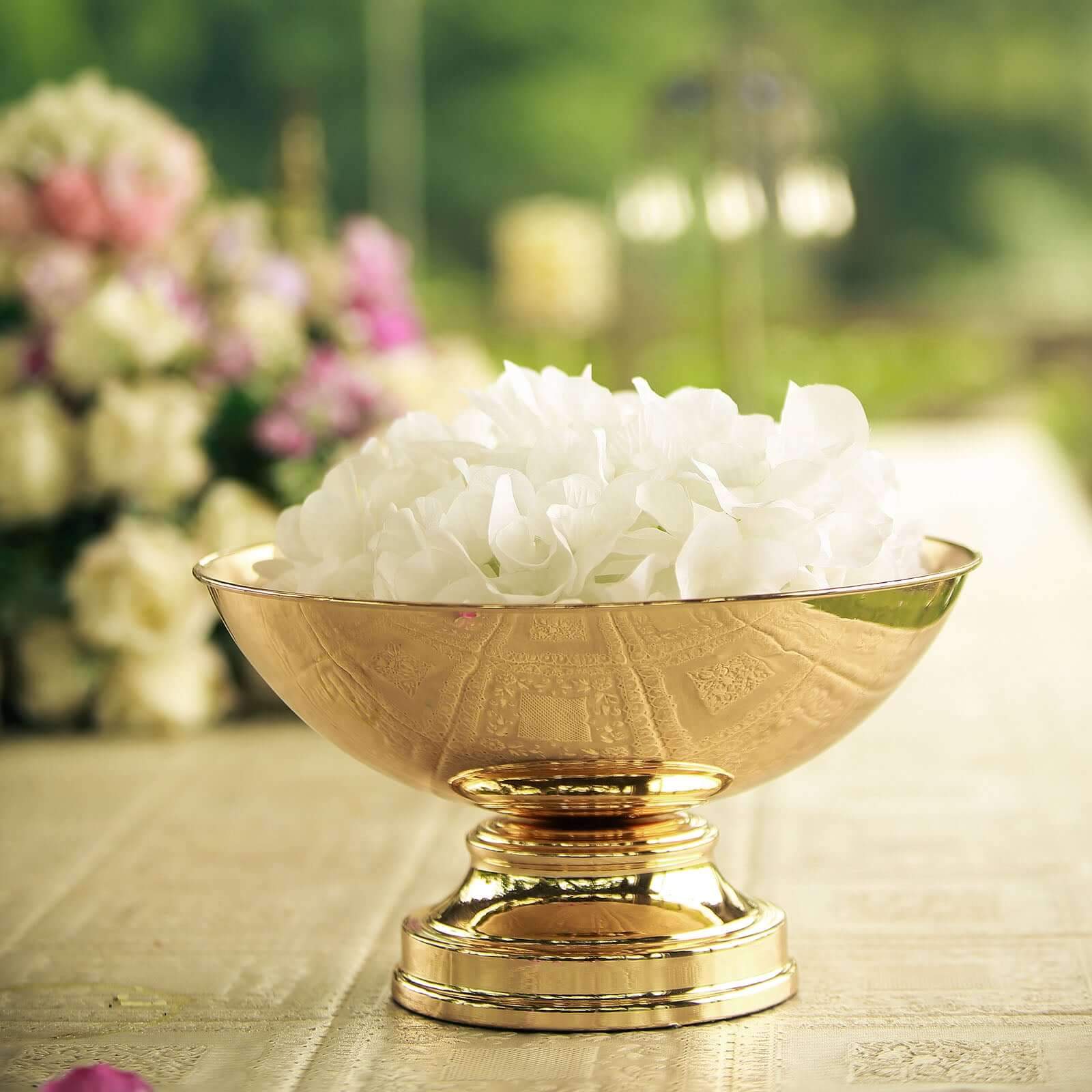 Metal Pedestal Flower Pot Round Design Gold - Floating Candle Bowl and Display Dish 12