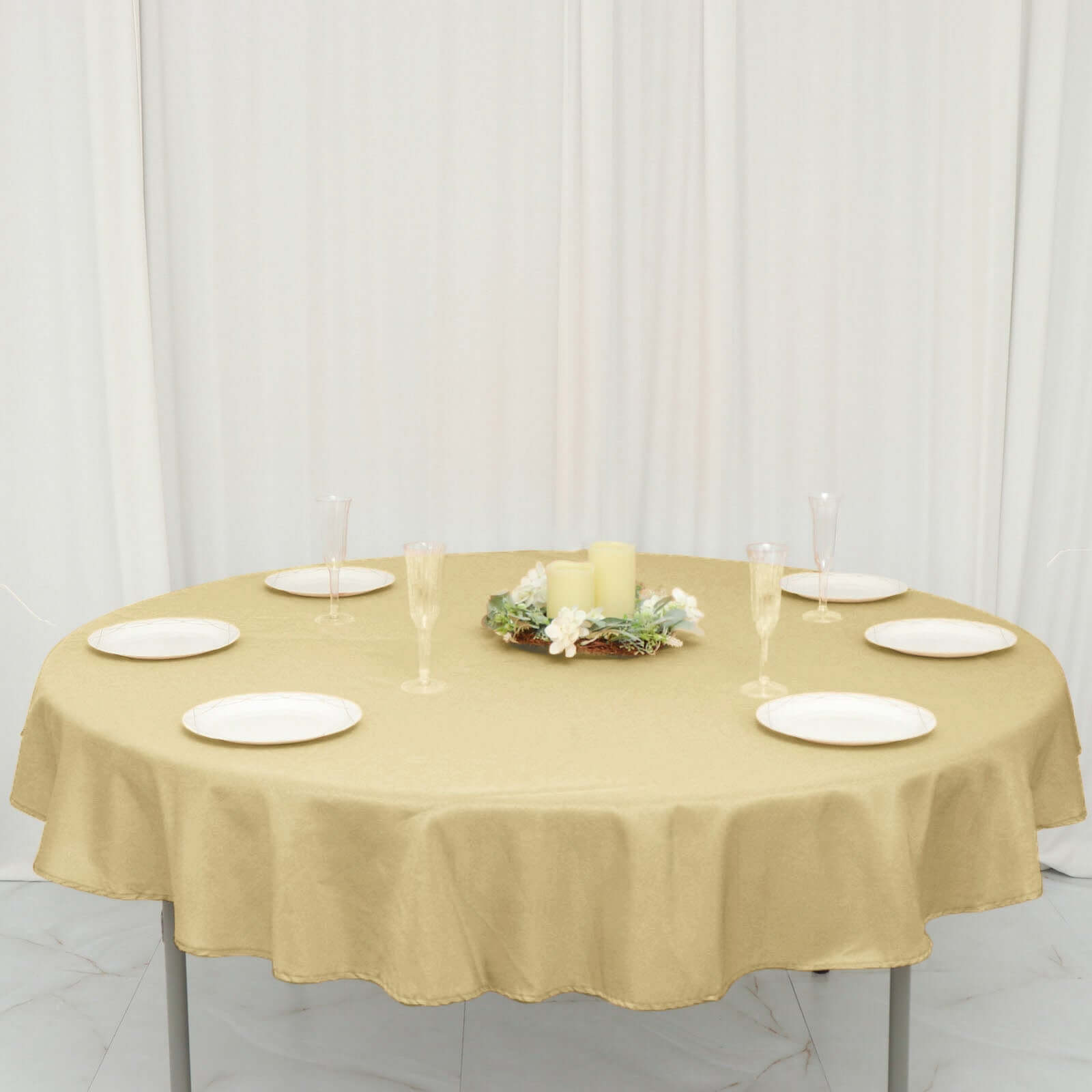 Polyester 70 Round Tablecloth Champagne - Durable & Wrinkle-Resistant Table Cover