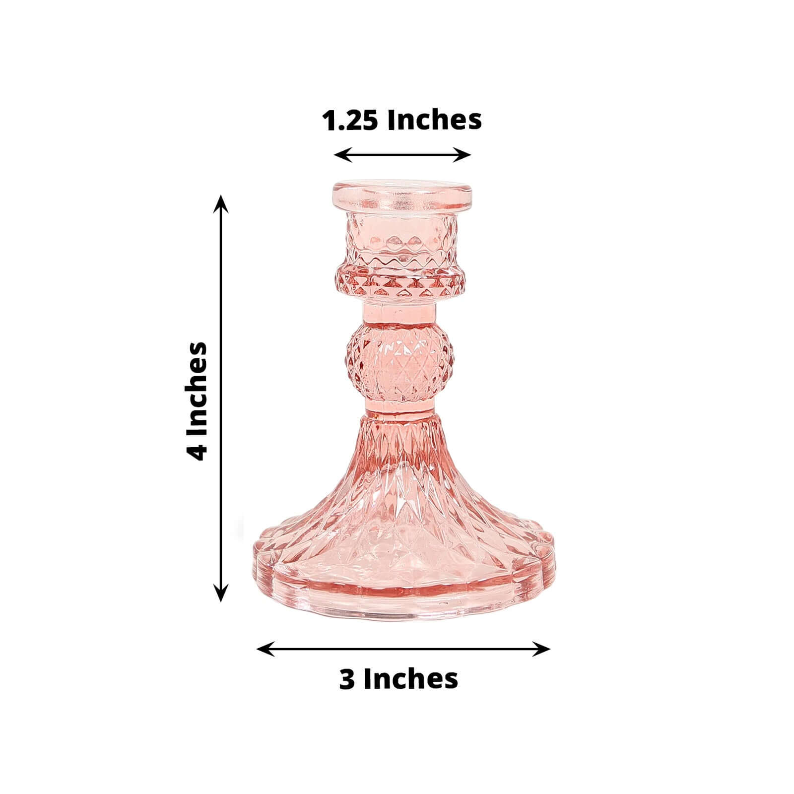 6-Pack Glass Taper Candlestick Holders Diamond Pattern Design Dusty Rose - Reversible Crystal Pillar Votive Stands 4