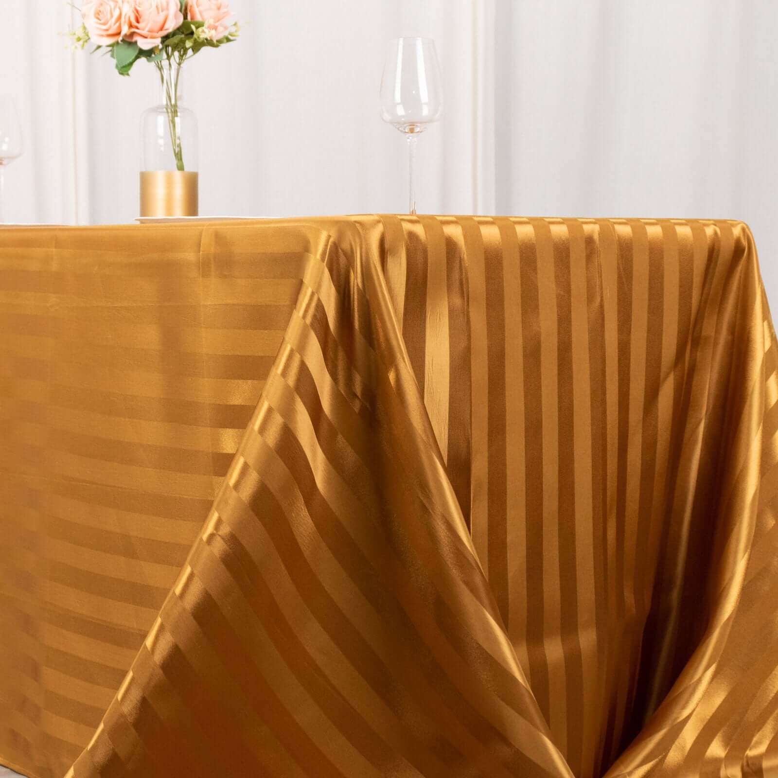 Satin Striped 90x132 Rectangular Tablecloth Gold Satin Stripe - Seamless Silky Smooth Table Cover