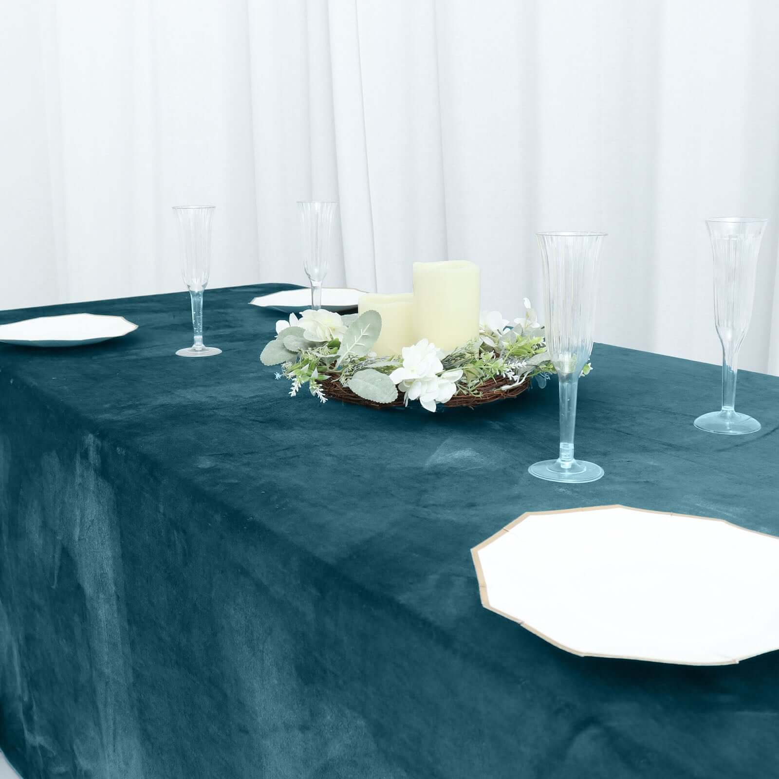 Premium Velvet 90x156 Rectangle Tablecloth Hunter Peacock Teal - Reusable Soft & Seamless Table Cover