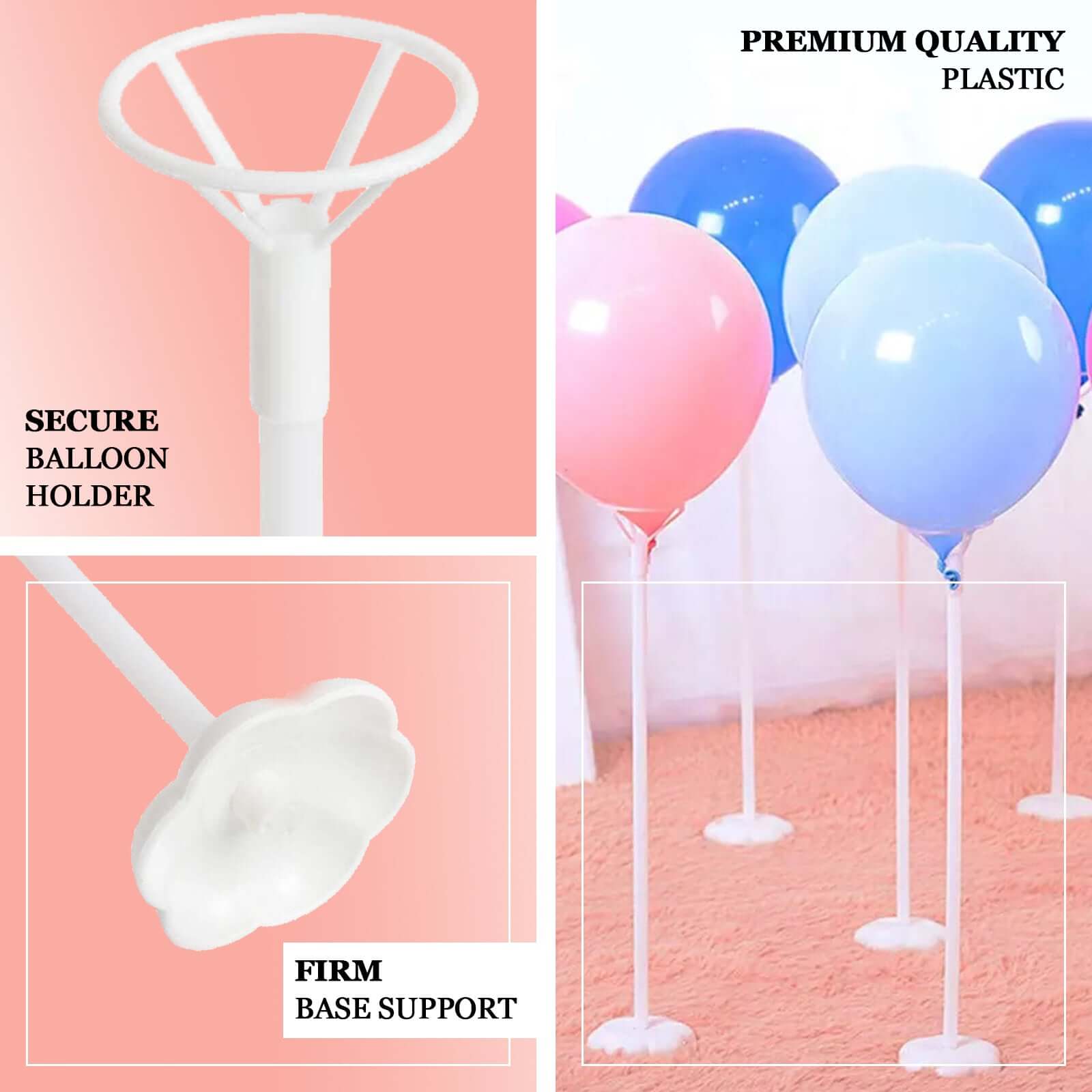 5 Pack White Balloon Centerpieces Holder with Floral Base, Table Top Balloon Stand Stick Kit - 17