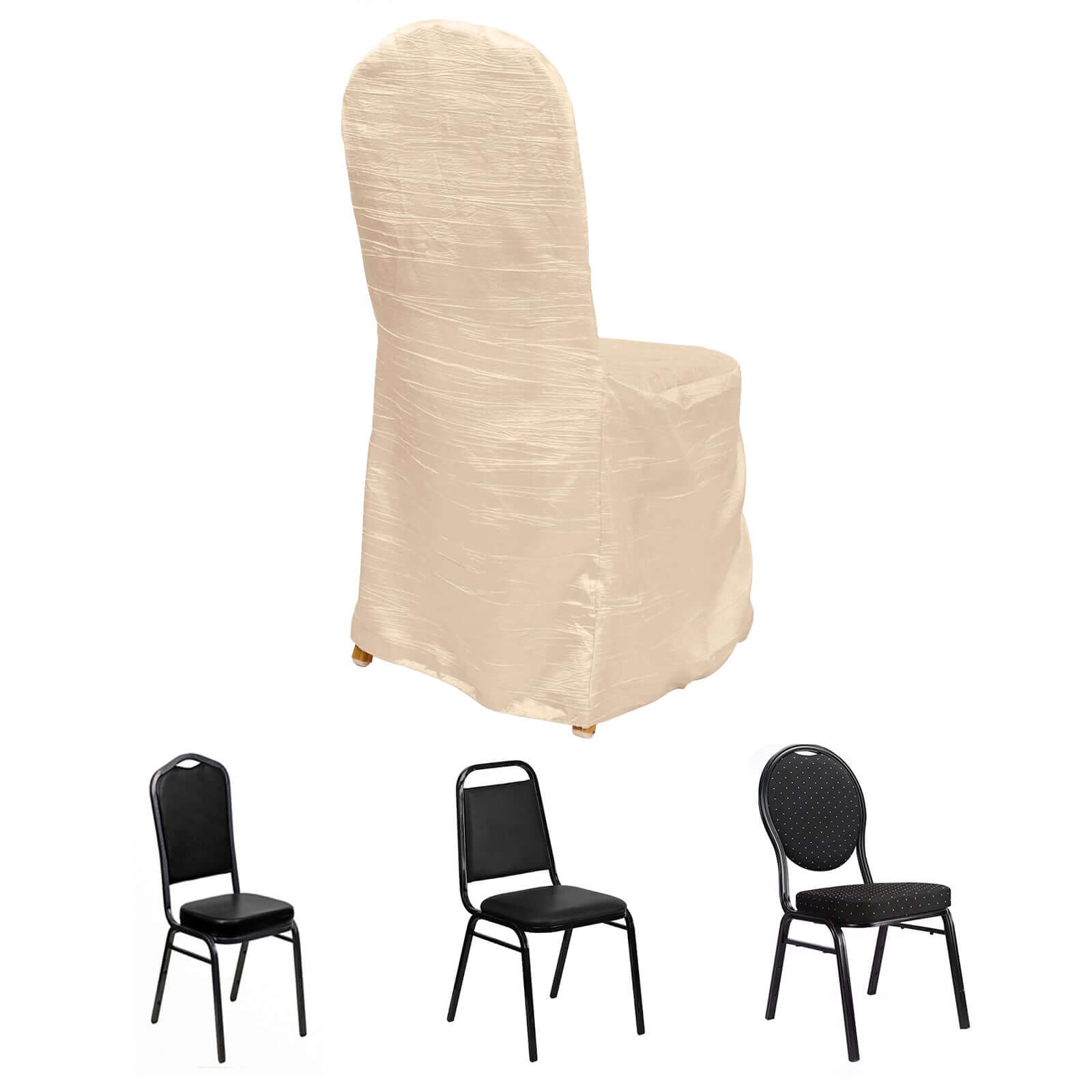 Crinkle Crushed Taffeta Chair Cover for Banquet Chairs Beige - Reusable Slipcover