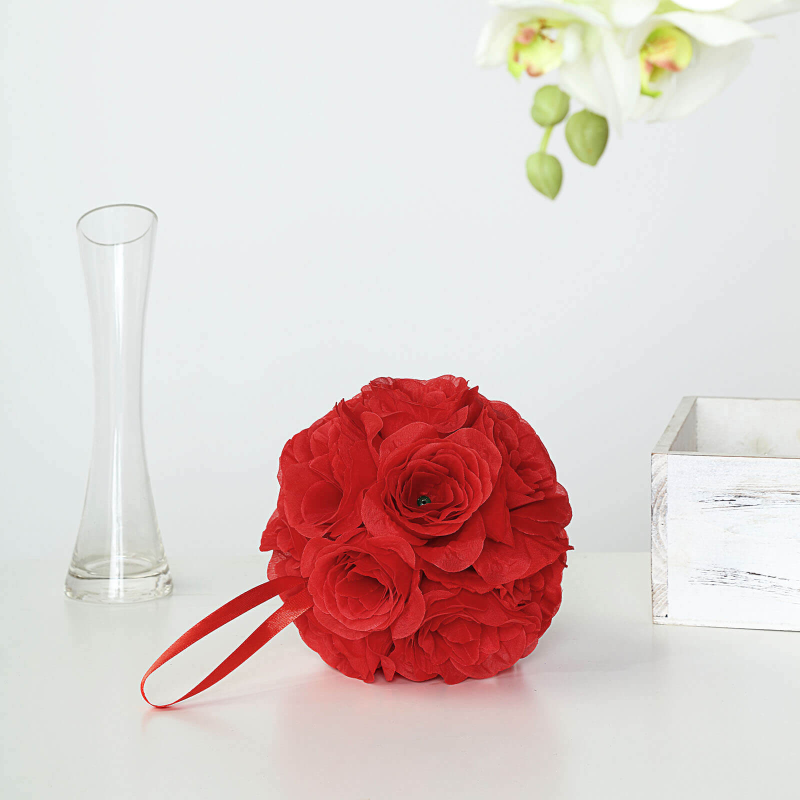 2 Pack 7 Red Artificial Silk Rose Kissing Ball, Faux Flower Ball