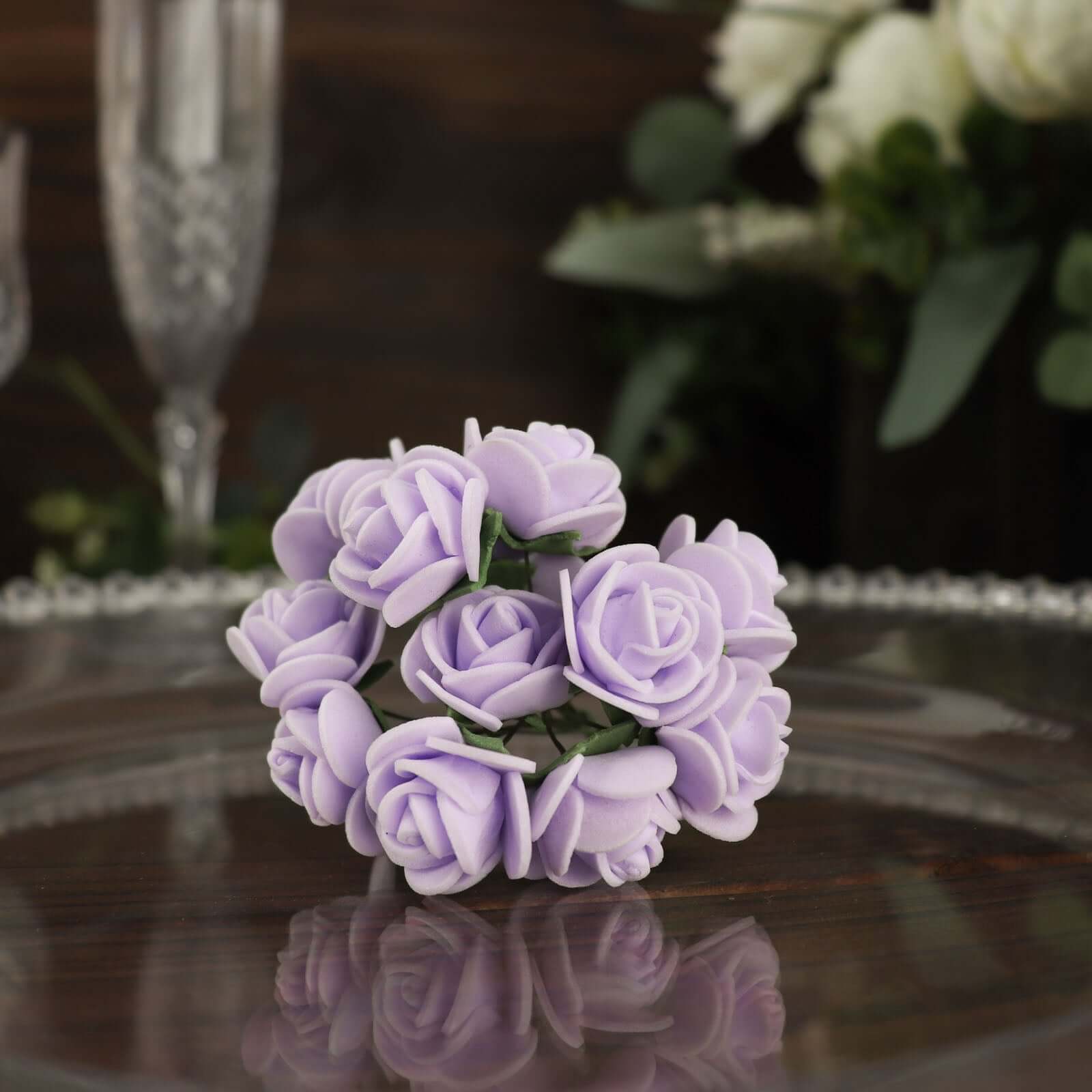 48 Roses 1 Lavender Lilac Real Touch Artificial DIY Foam Rose Flowers With Stem, Craft Rose Buds