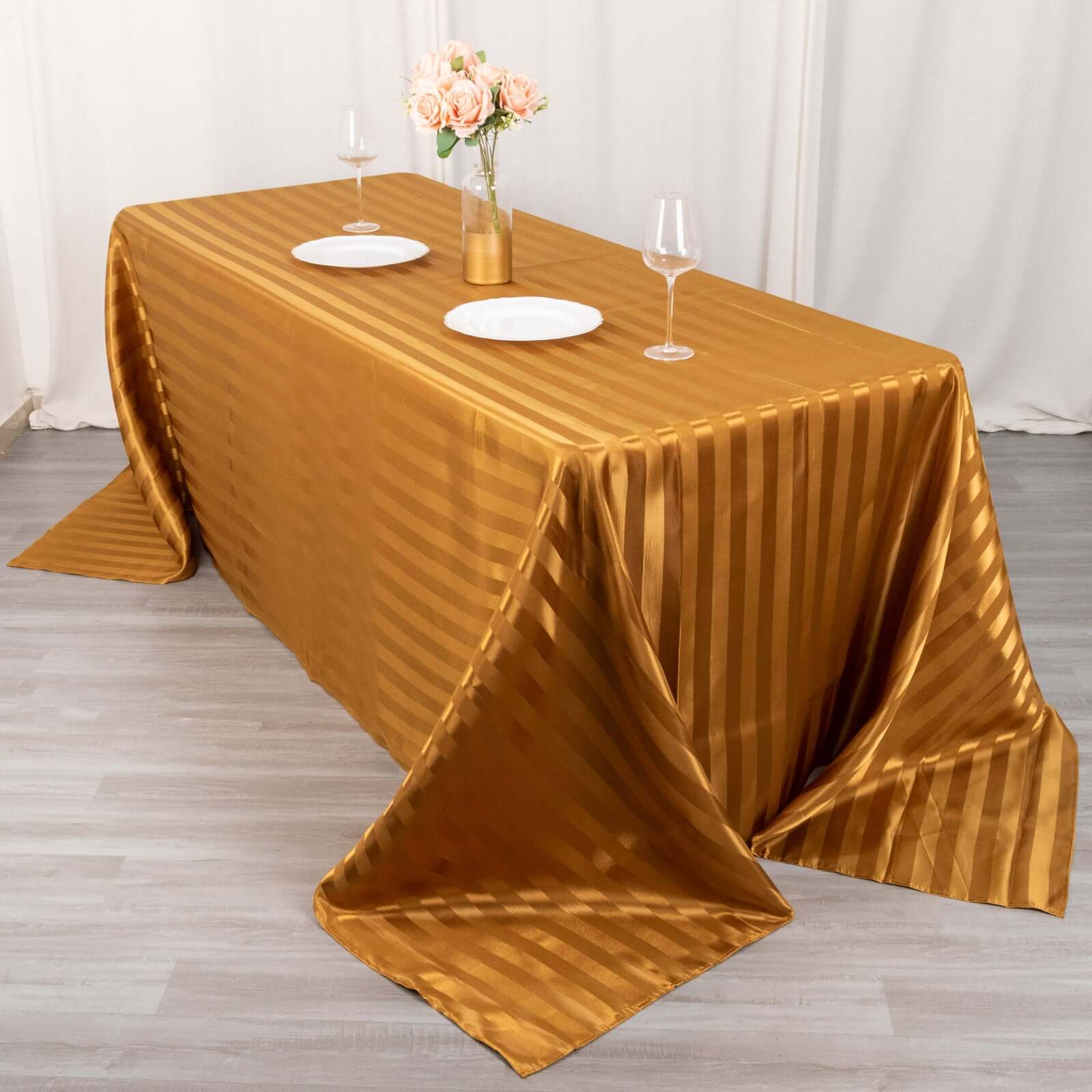 Satin Striped 90x132 Rectangular Tablecloth Gold Satin Stripe - Seamless Silky Smooth Table Cover