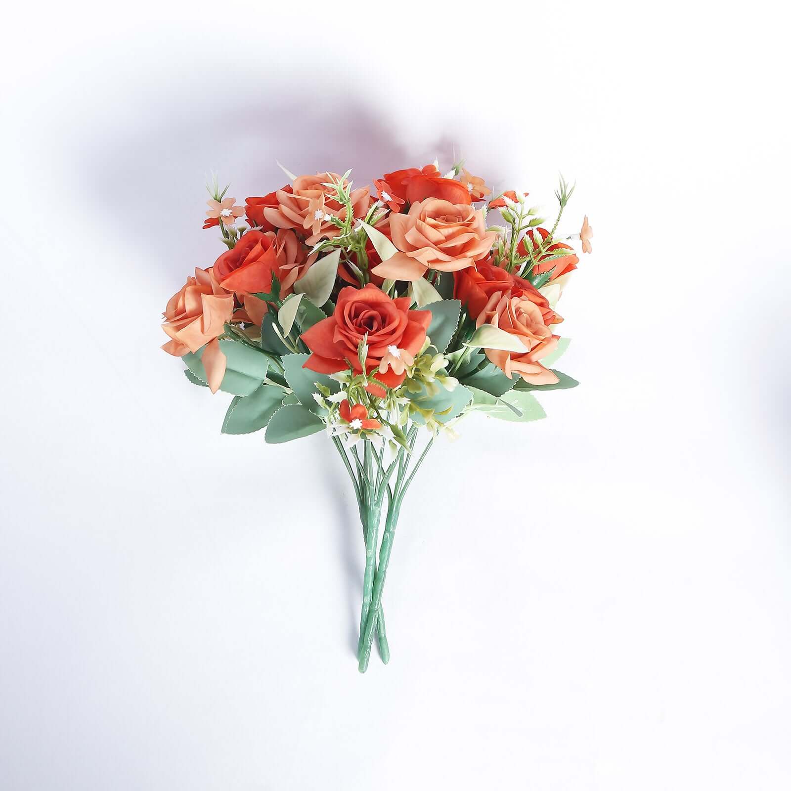 4 Bushes 12 Terracotta (Rust) Real Touch Artificial Silk Rose Flower Bouquet, Faux Bridal Flowers