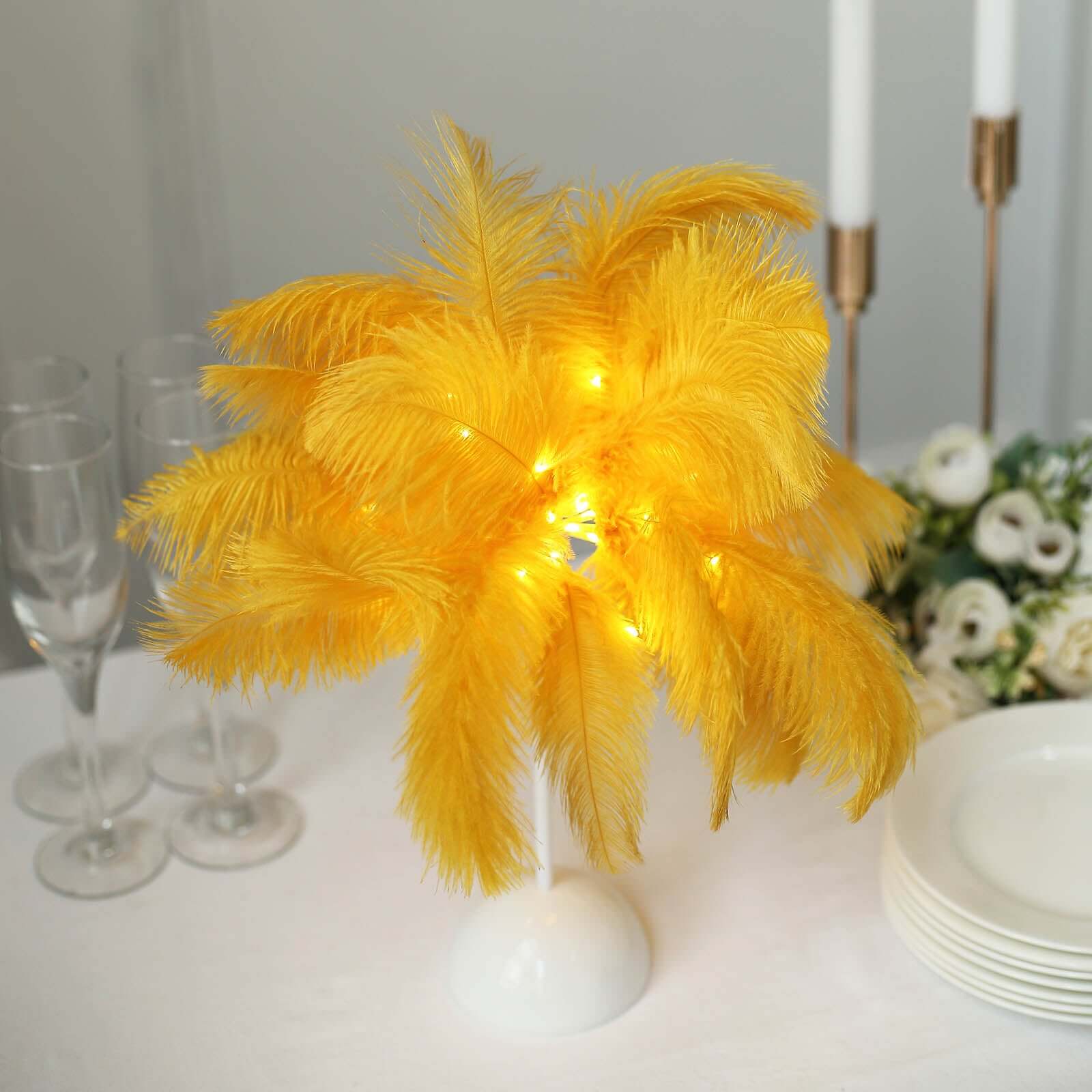 Table Lamp Ostrich Feather Design Gold LED Battery Operated - Cordless Wedding Centerpiece 15