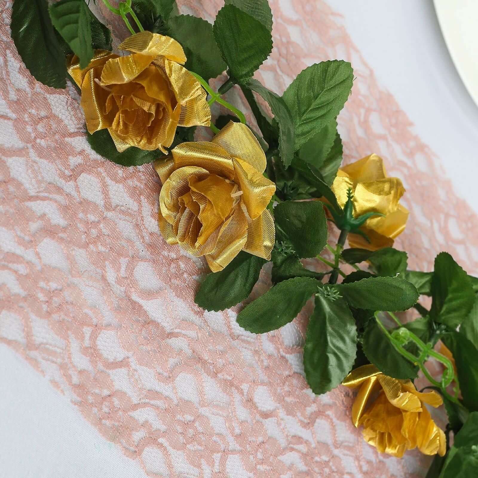 6ft Gold Artificial Silk Rose Garland UV Protected Flower Chain