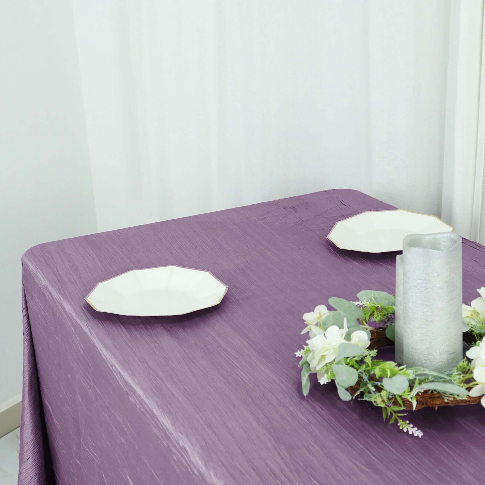 Taffeta 90x132 Rectangle Tablecloth Violet Amethyst - Seamless Accordion Crinkle Table Cover