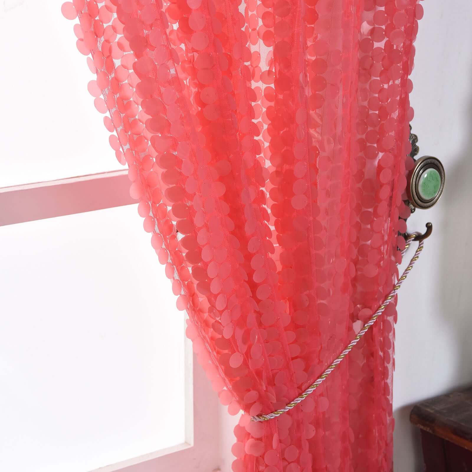 2 Pack Coral Big Payette Sequin Curtains With Rod Pocket Window Treatment Panels - 52x84