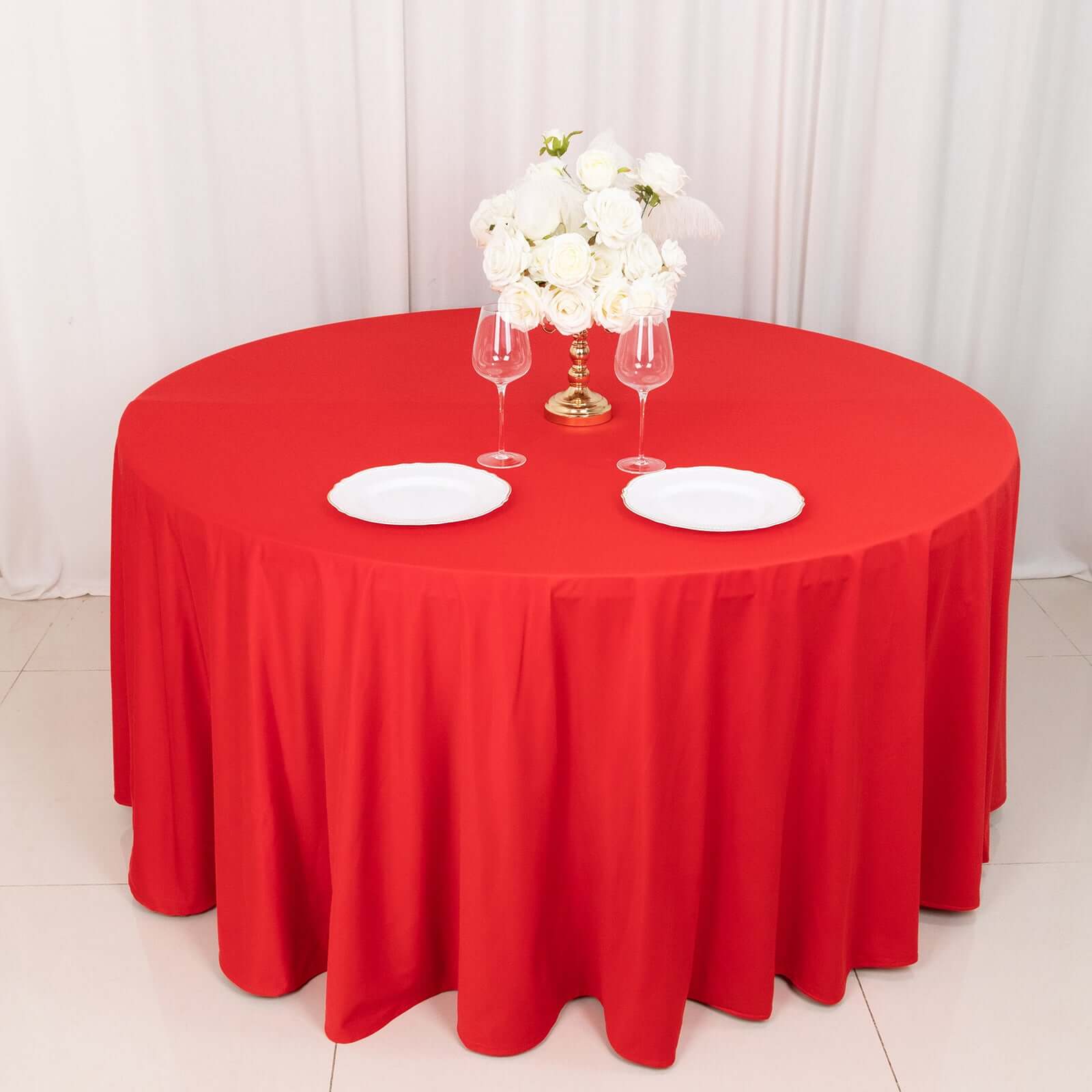 Premium Scuba Round 120 Tablecloth Red - Wrinkle Free & Stain Resistant Seamless Table Cover