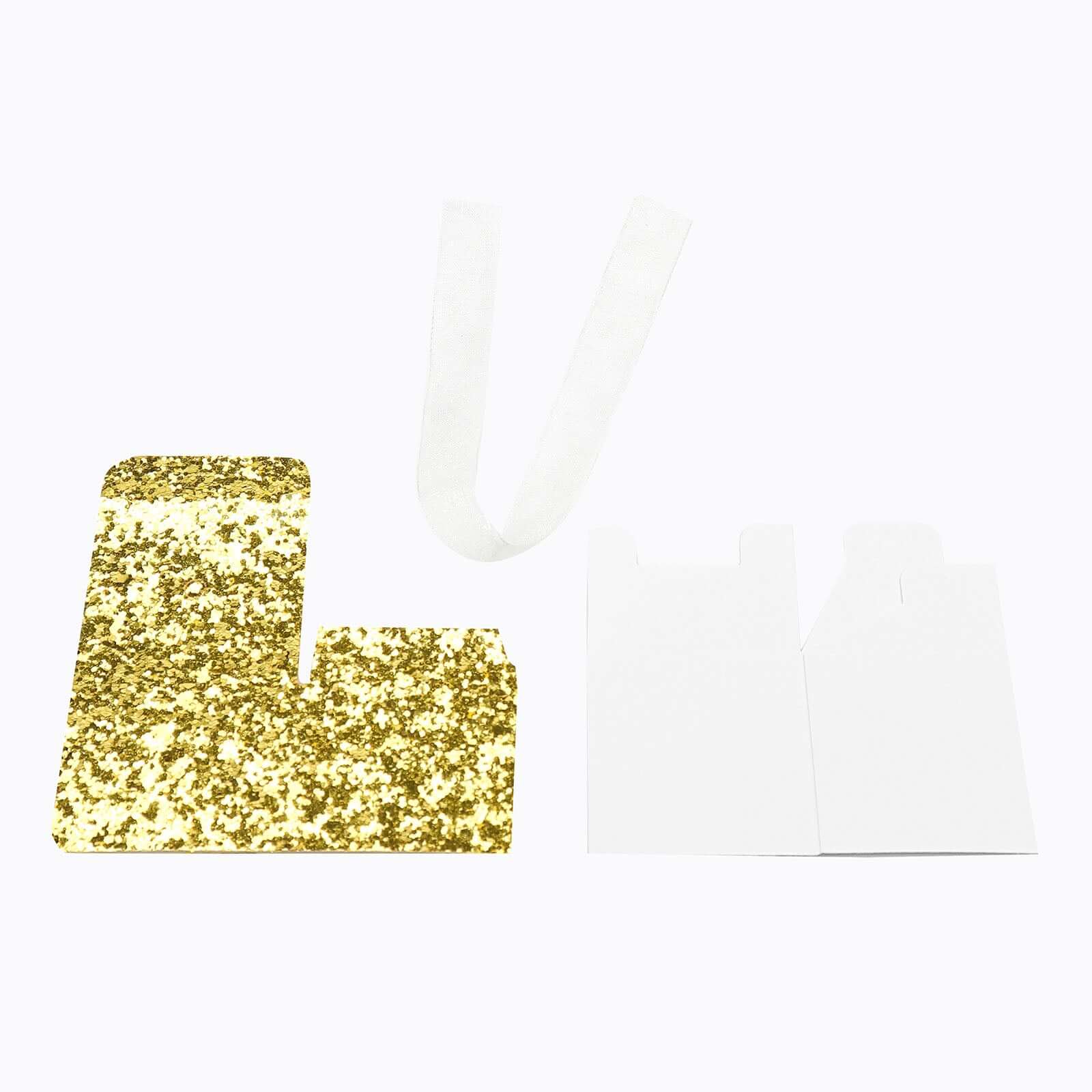 25 Pack 2 Gold Sequin Glitter Party Favor Boxes With White Ribbon Loop, Wedding Favor Gift Boxes, Candy Cases