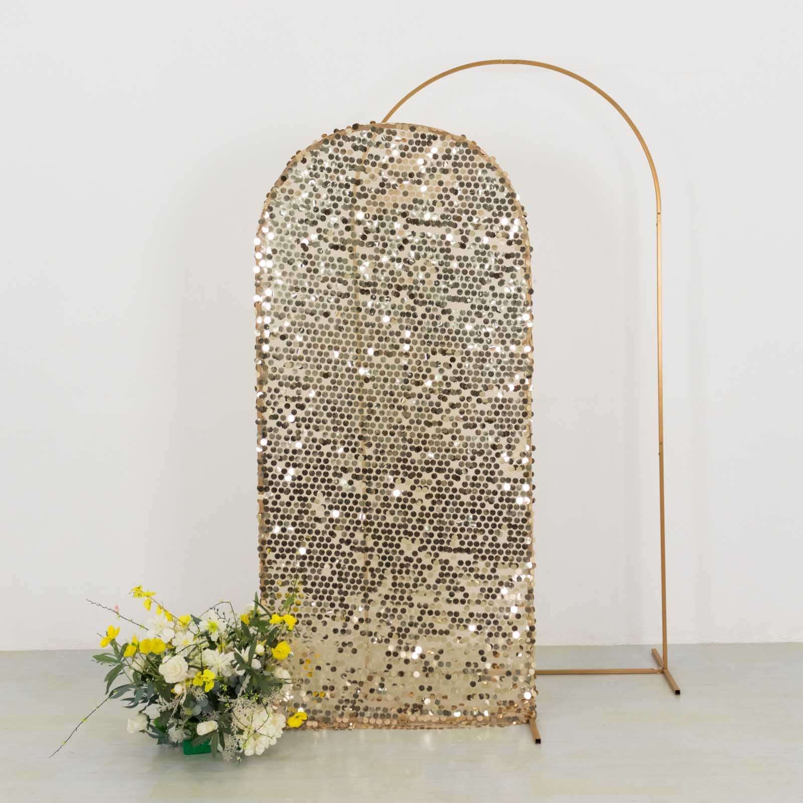 6ft Sparkly Champagne Big Payette Sequin Fitted Wedding Arch Cover for Round Top Chiara Backdrop Stand