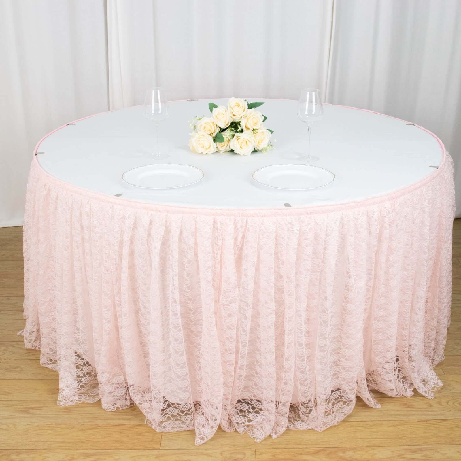 Lace 14ft Table Skirt Blush - Premium Pleated Table Cover