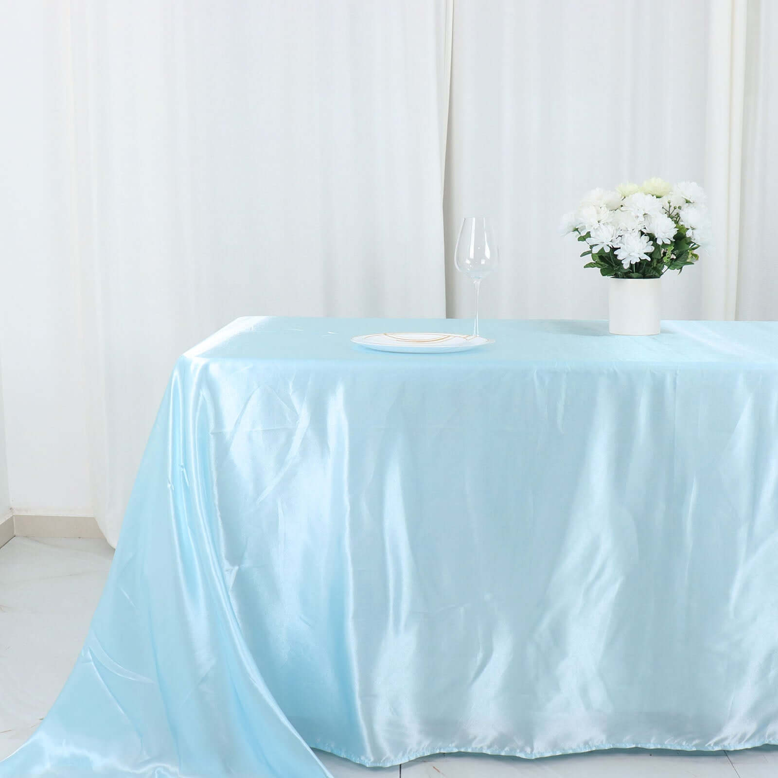 Satin Rectangular 90x132 Tablecloth Light Blue Satin - Seamless Table Cover