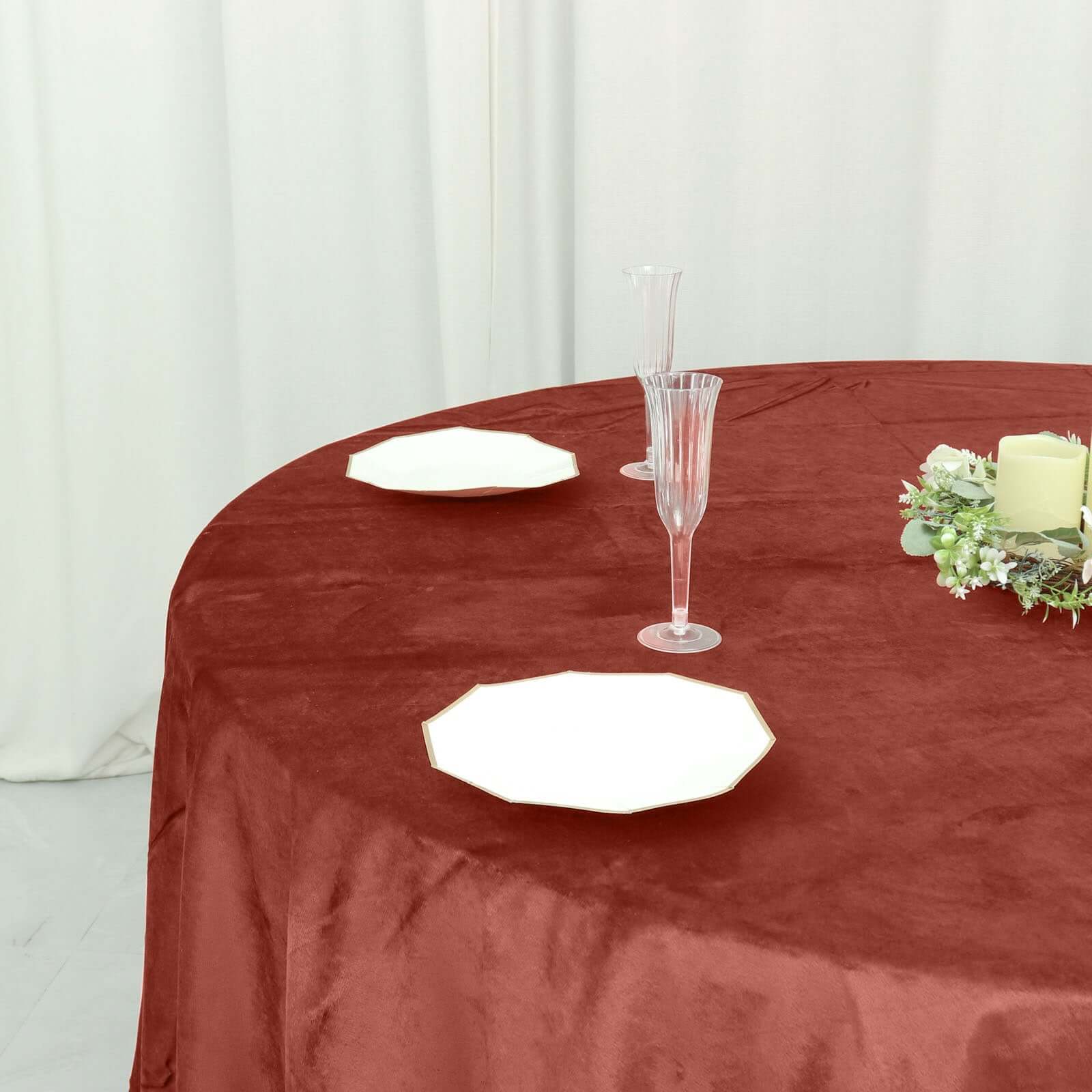 Premium Velvet 120 Round Tablecloth Terracotta (Rust) - Reusable Soft & Seamless Table Cover