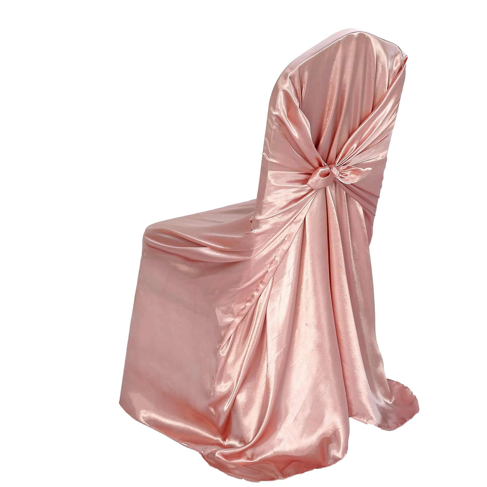 Satin Chair Cover Self-Tie Universal Design Dusty Rose - Durable Slip-On Cover for Folding, Dining, Banquet & Standard Chairs