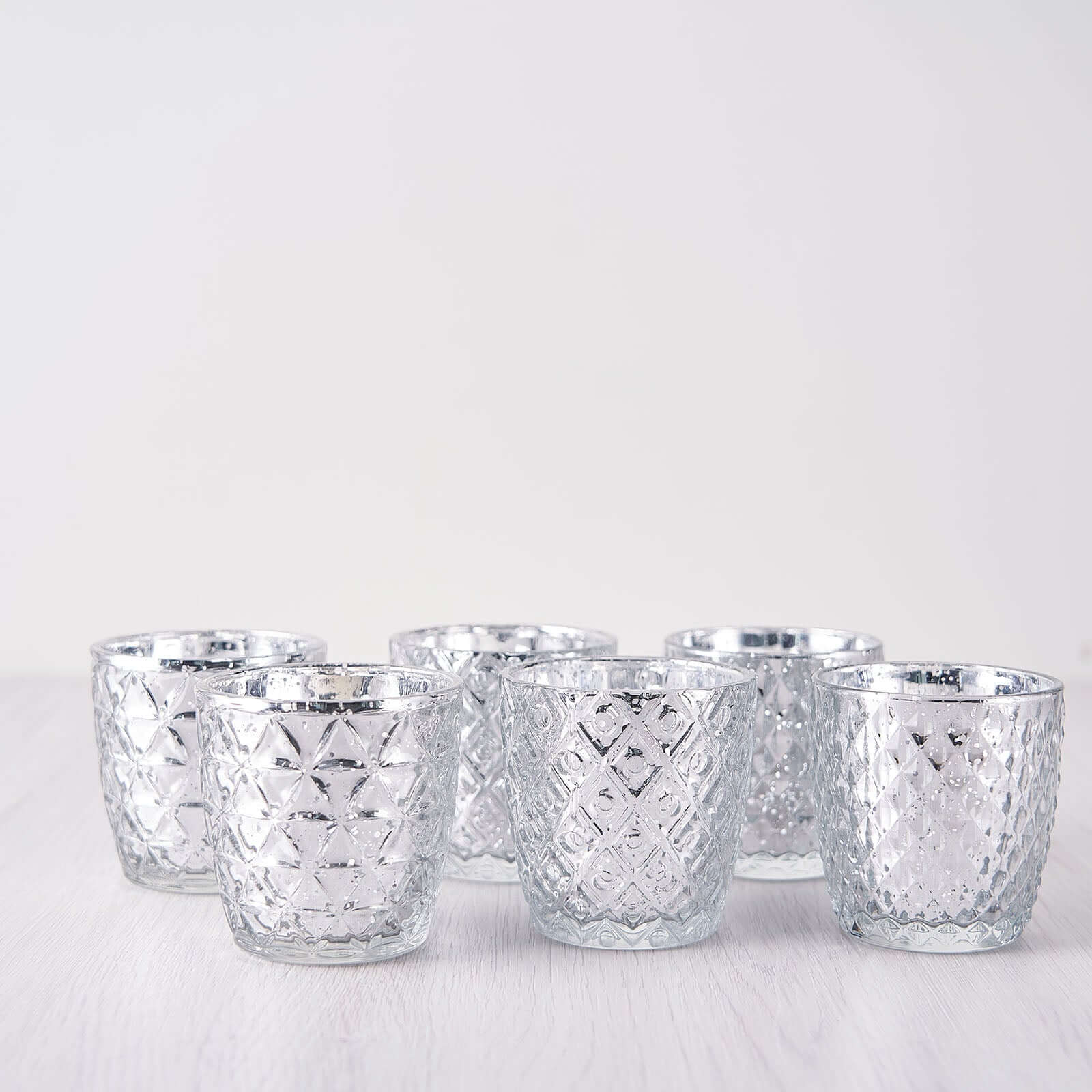 6-Pack Mercury Glass Votive Candle Holders Metallic Silver with Assorted Geometric Designs - Tealight Holders 3