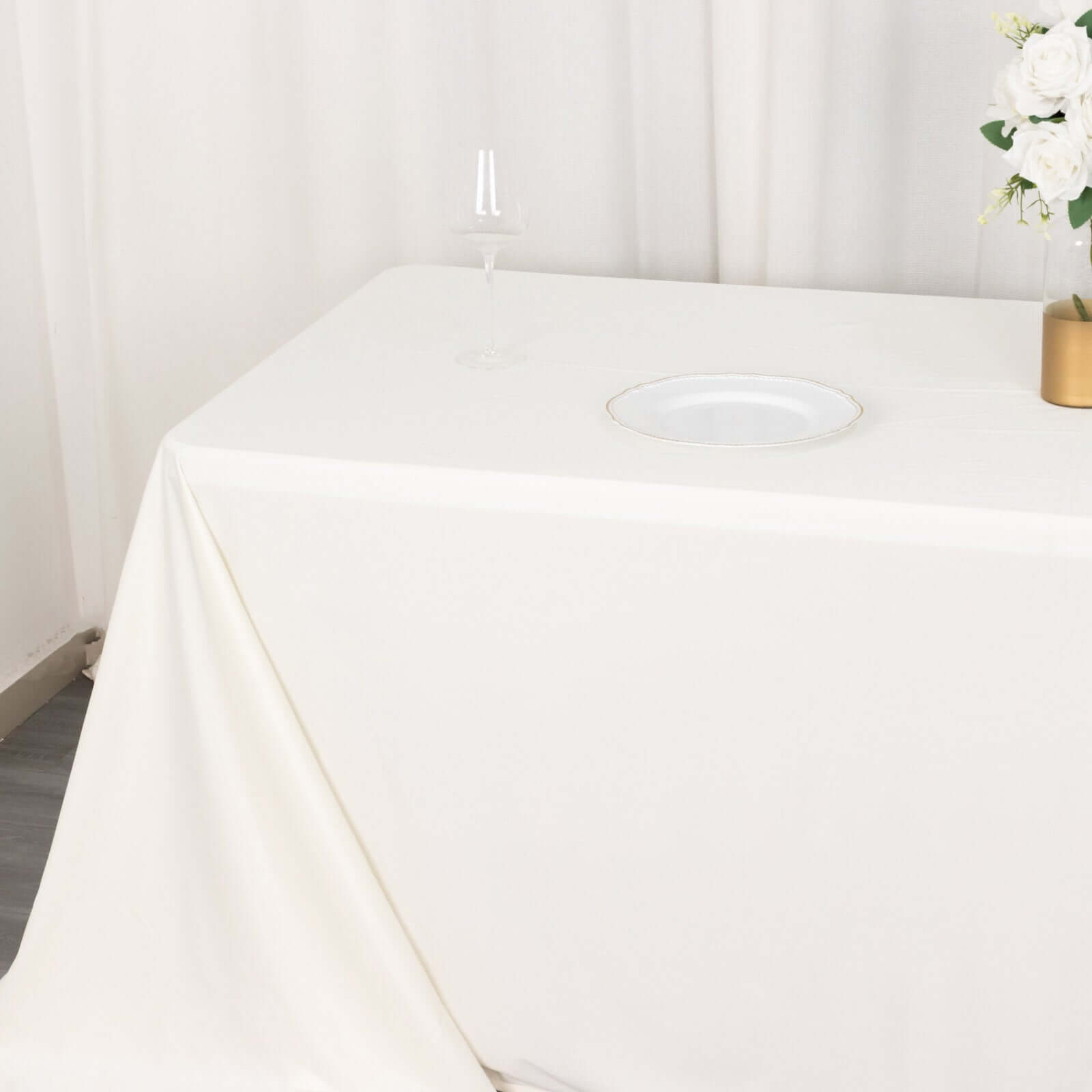 Premium Scuba Rectangular 90x132 Tablecloth Ivory - Wrinkle Free, Stain Resistant & Seamless Table Cover