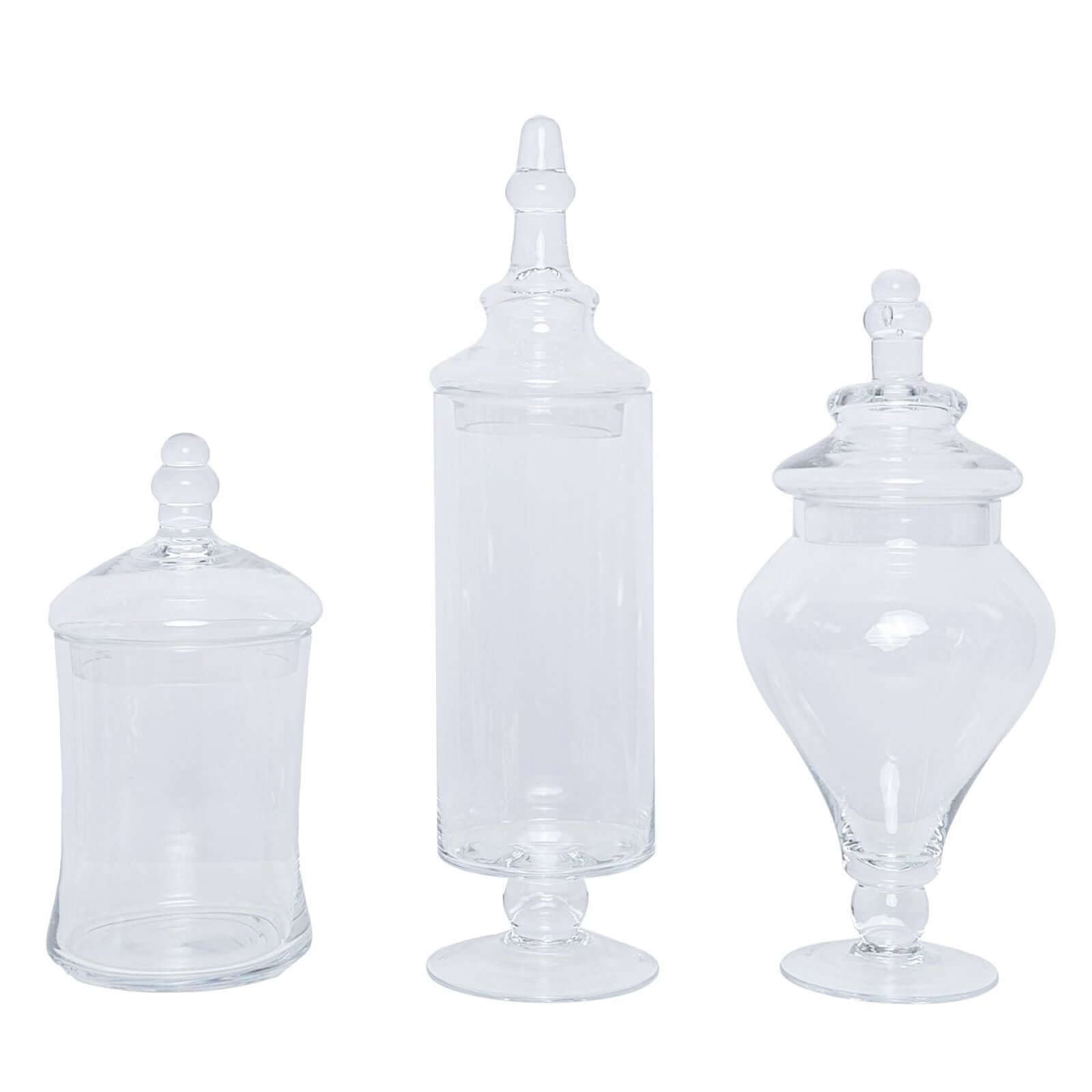 Set of 3 Glass Candy Jars Modern Apothecary Design Clear with Snap-On Lids - Stylish Party Favor Containers 9/13/14