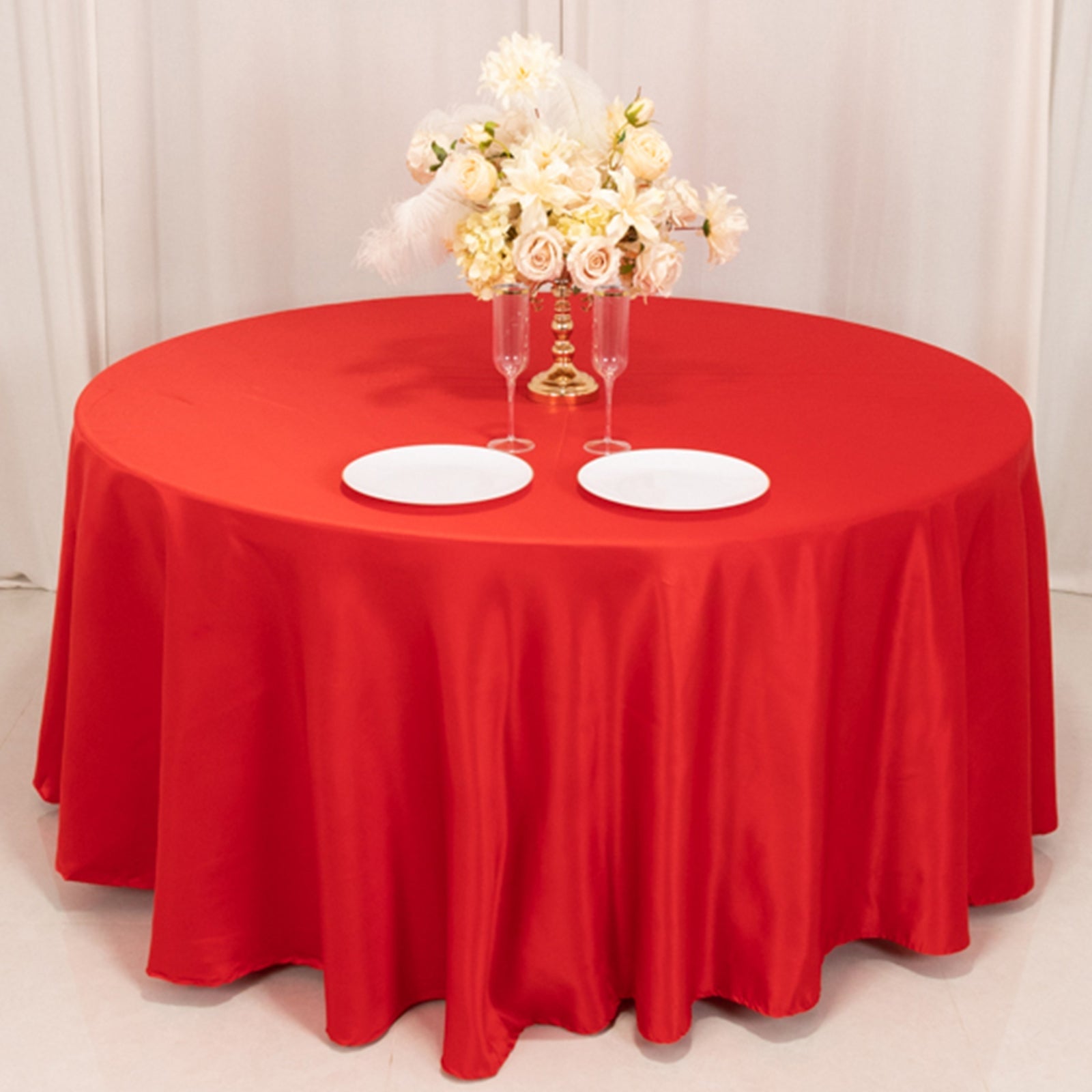 Lamour Satin 120 Round Tablecloth Red - Seamless Table Cover with Soft Tempered Sheen