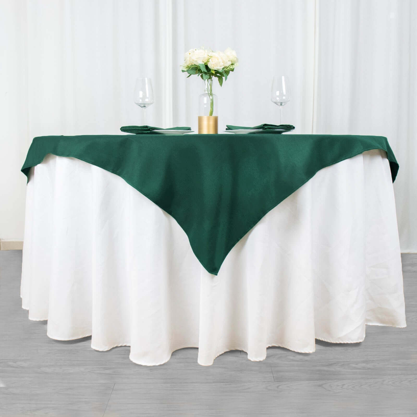 Premium Polyester 54x54 Table Overlay Square Tablecloth Hunter Emerald Green - 220GSM Stain and Wrinkle-Resistant Table Topper