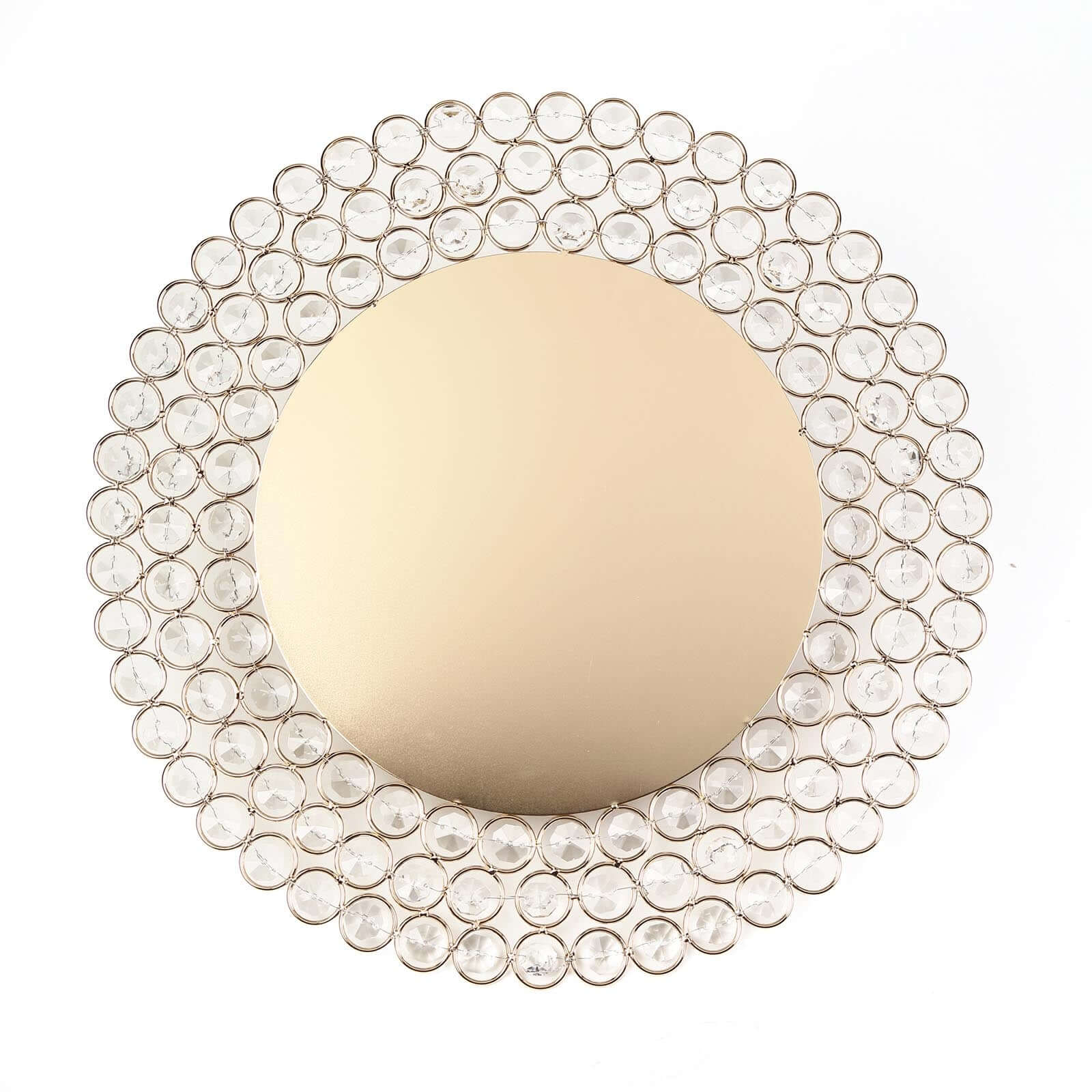 Wired Metal Round Charger Plate 14 in Gold with Acrylic Crystal Beads, Glamorous Decorative Dinner Charger Tableware