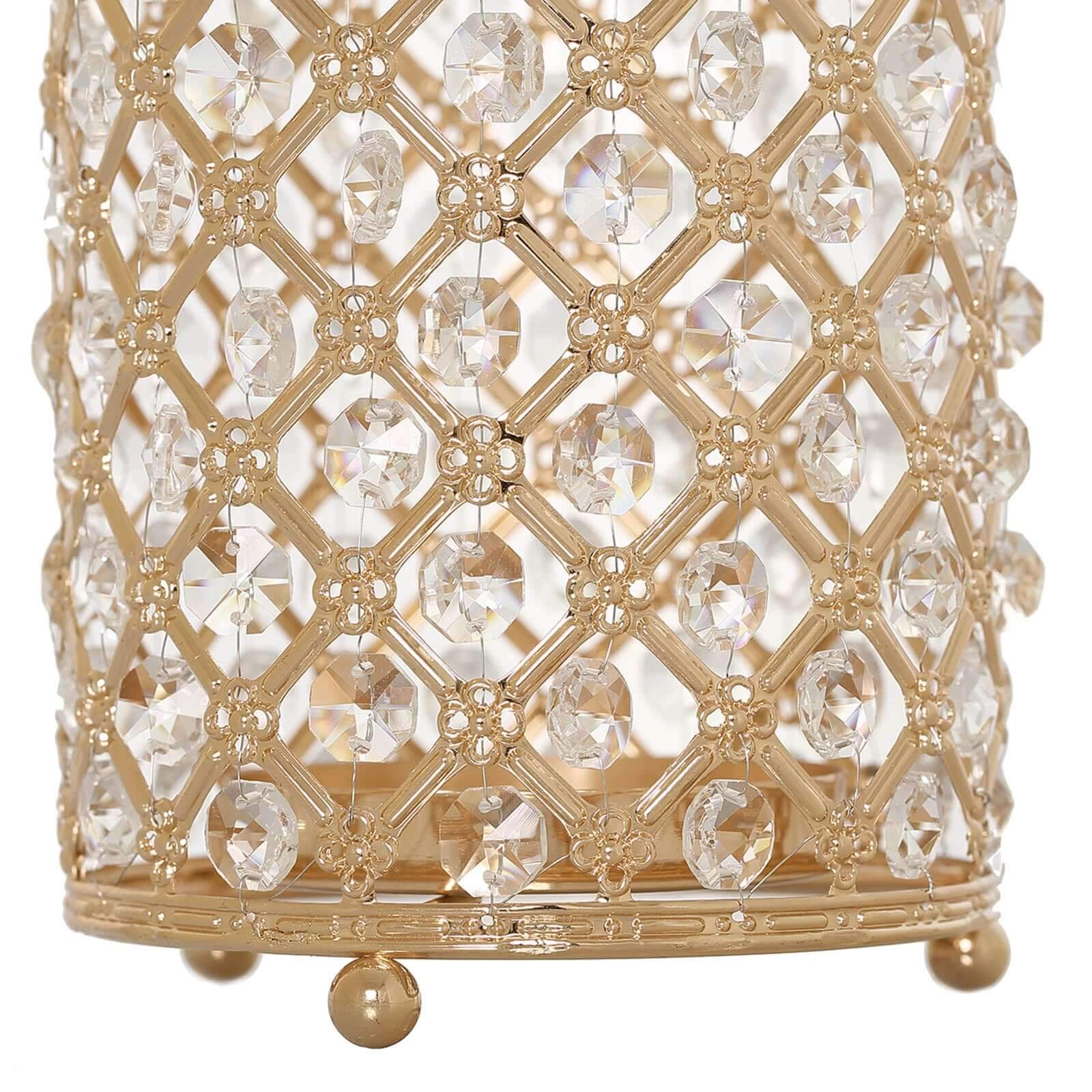 2-Pack Metal Crystal Beaded Pillar Holders Gold - Versatile Stem Vase Set for Decor 9