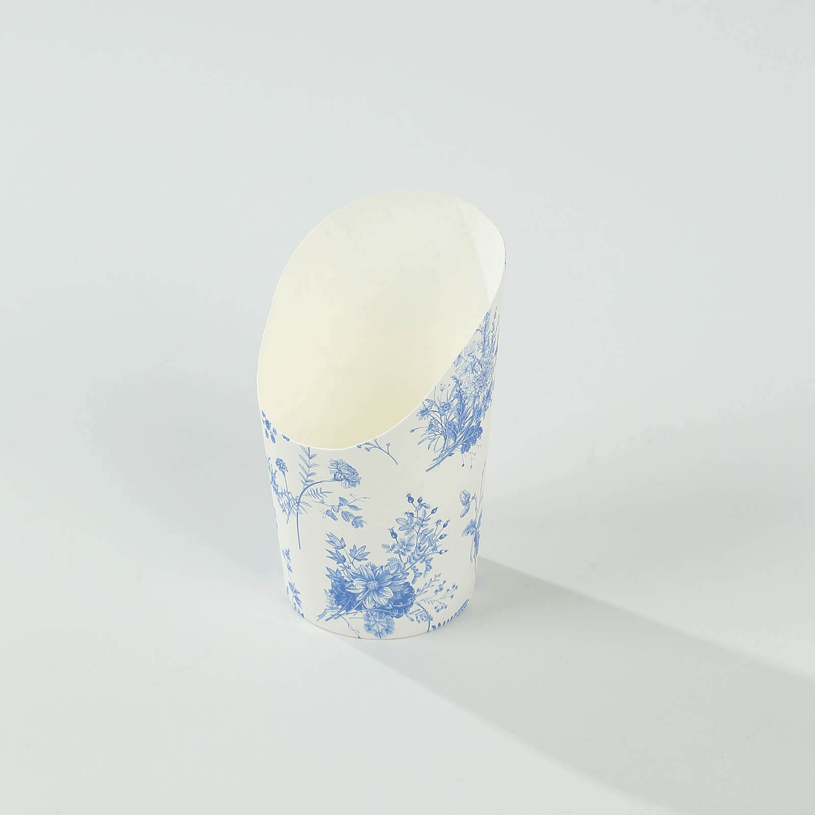 50-Pack Paper Popcorn Box Cone Cups French Toile Floral Pattern White Blue - Perfect for Snacks 14oz