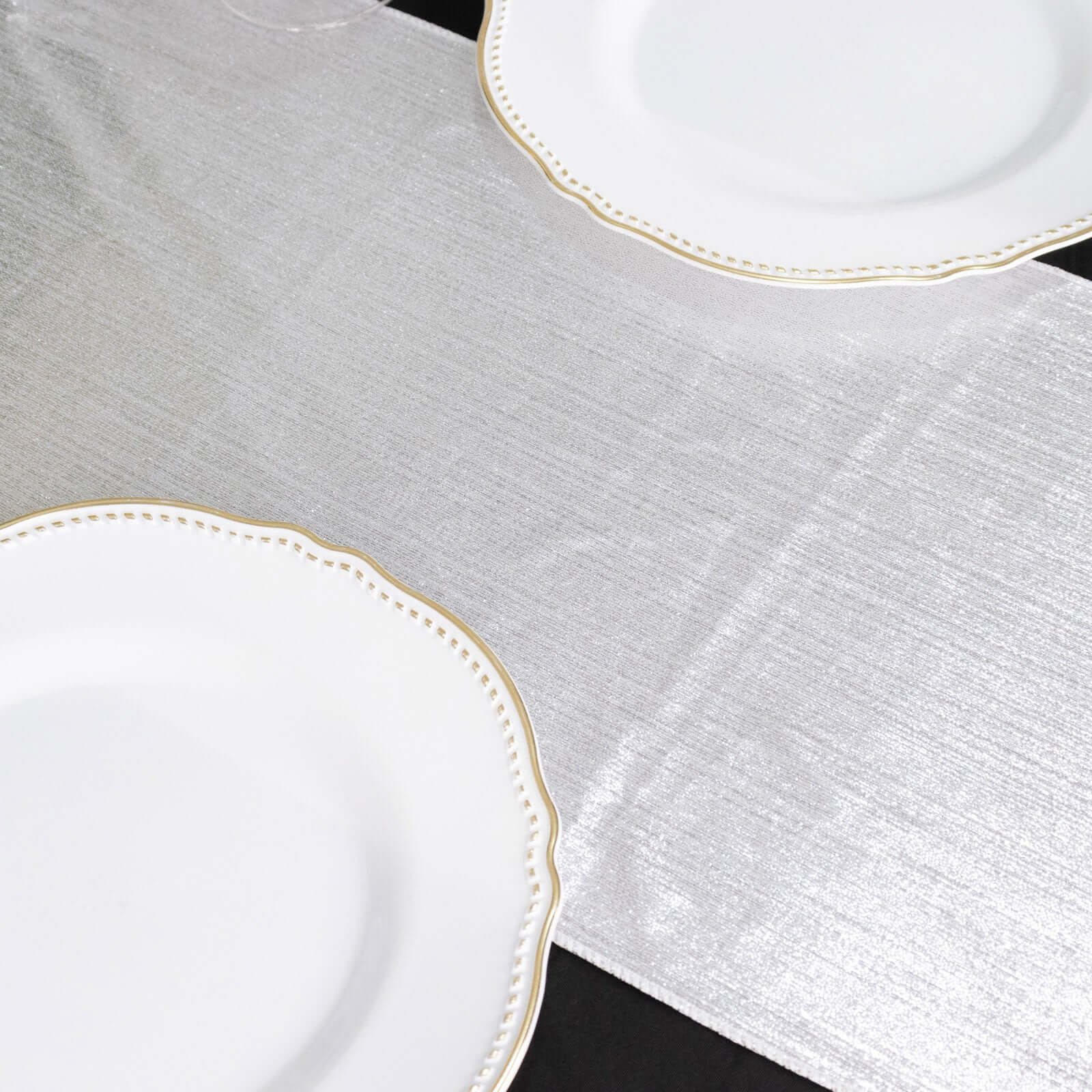 Polyester 12x108 Table Runner Silver Shimmer Sequin Dots - Wrinkle-Free Finish Table Linen