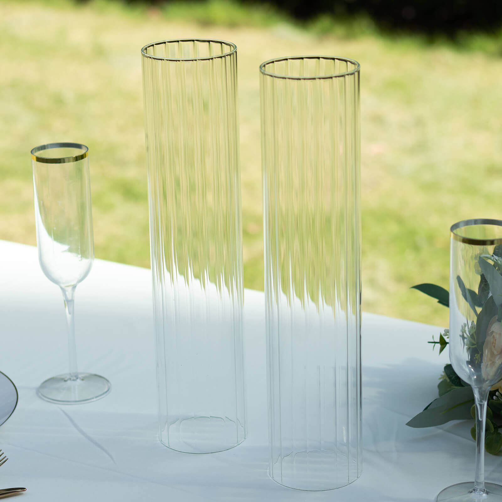 2-Pack Clear Ribbed Glass Hurricane Shades Open End Design - Stylish Candelabra Pillar Candle Holder Table Centerpiece 14