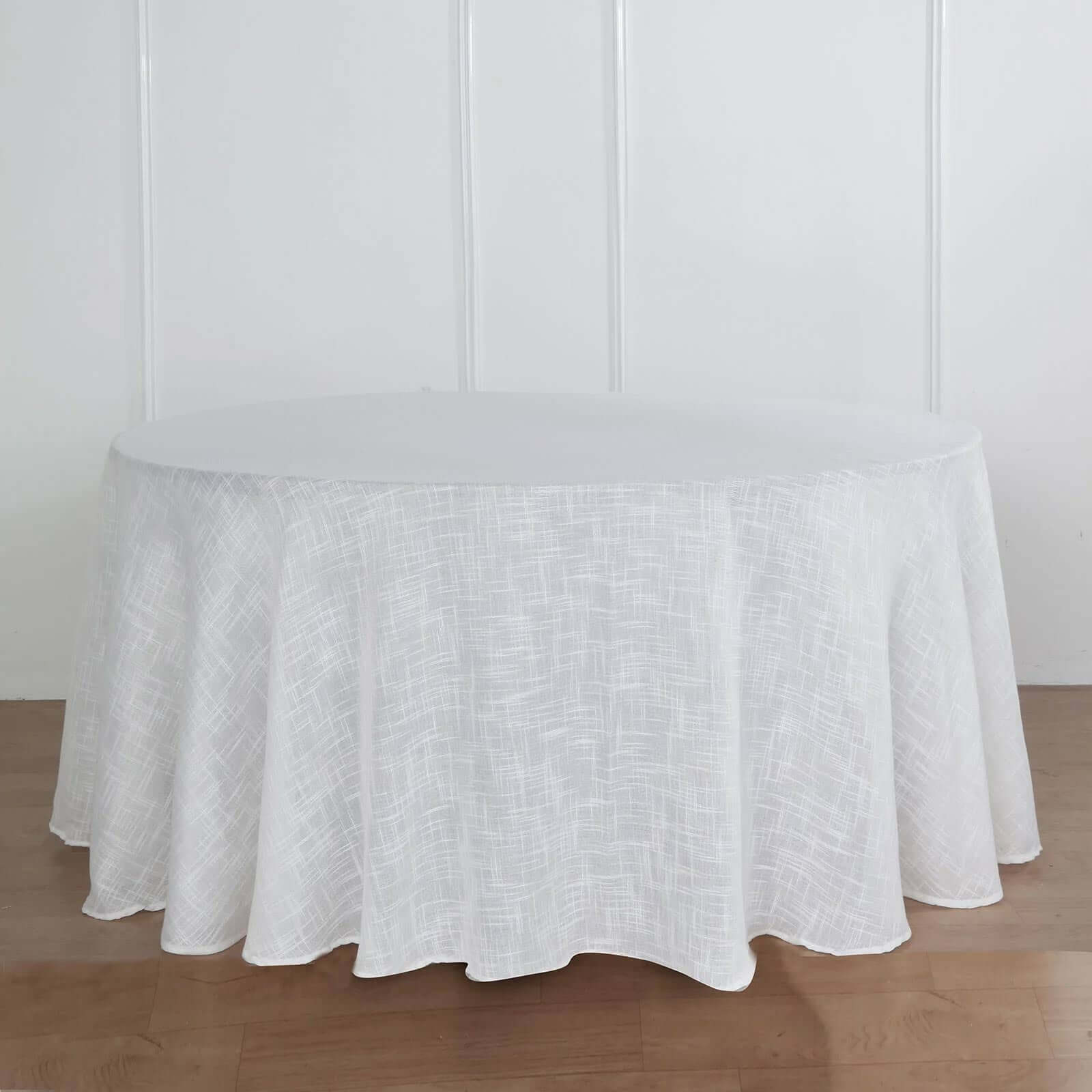 Faux Linen 120 Round Tablecloth White - Modern Slubby Texture with Wrinkle-Resistant Appeal Seamless Table Cover